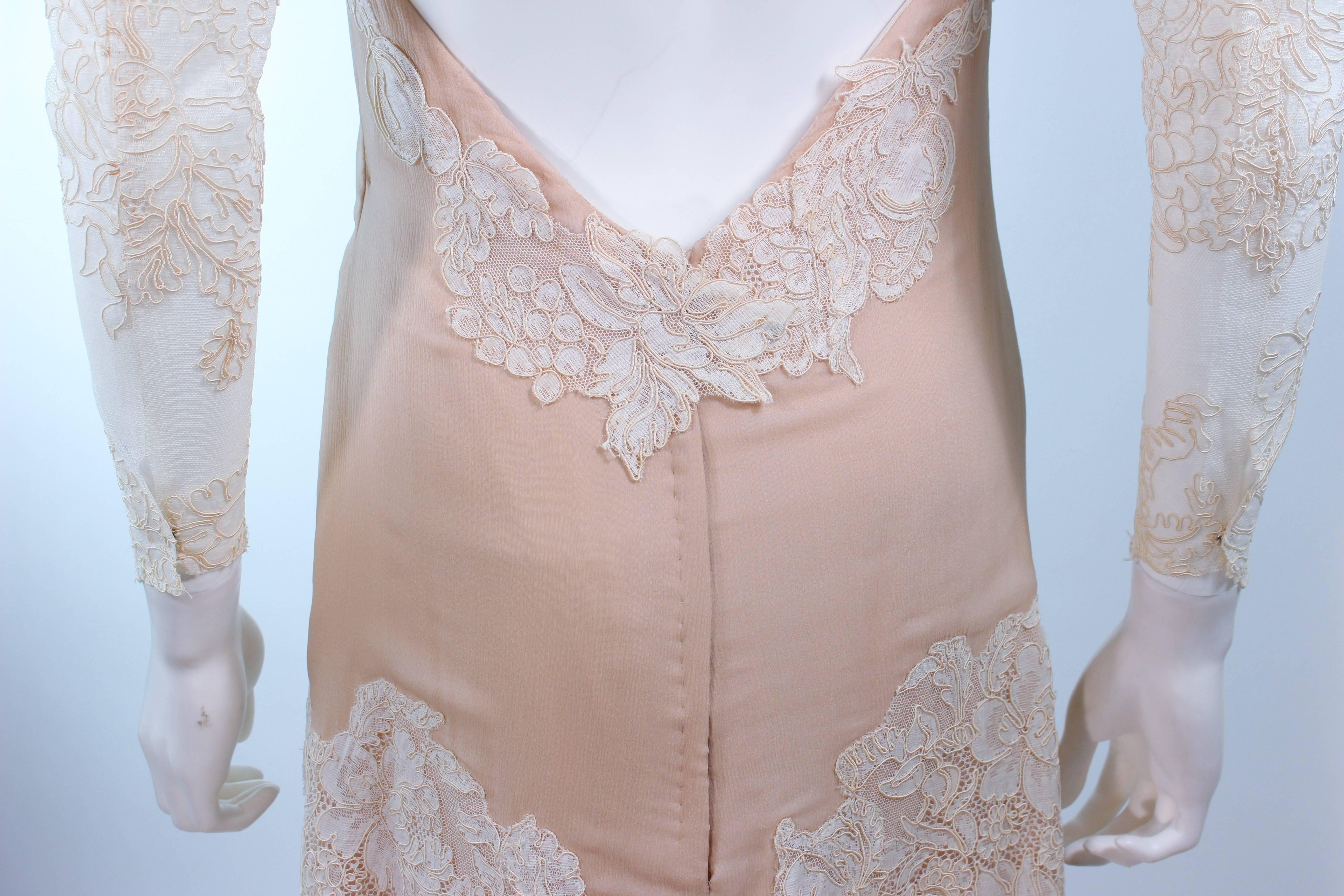 Women's 1970's Custom Nude and White Lace Ensemble Puff Sleeve Bolero Size 4 For Sale