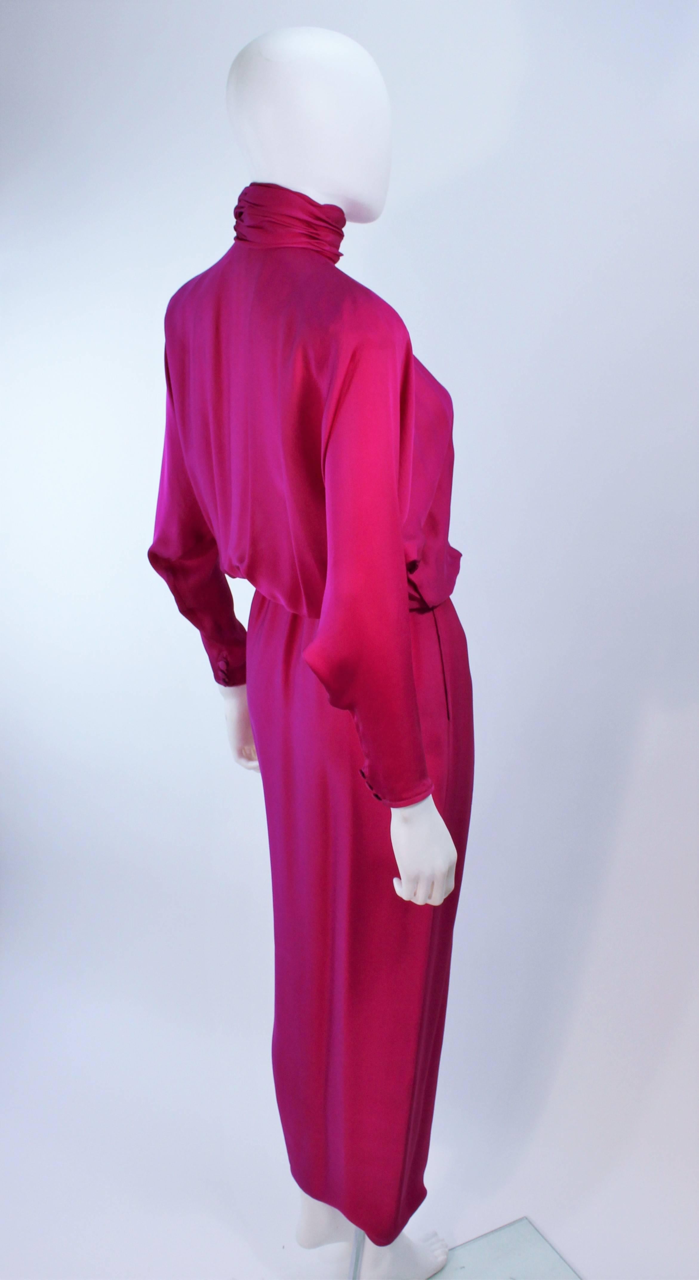 GALANOS Attributed Magenta Draped Silk Gown with Rhinestone Accents Size  3