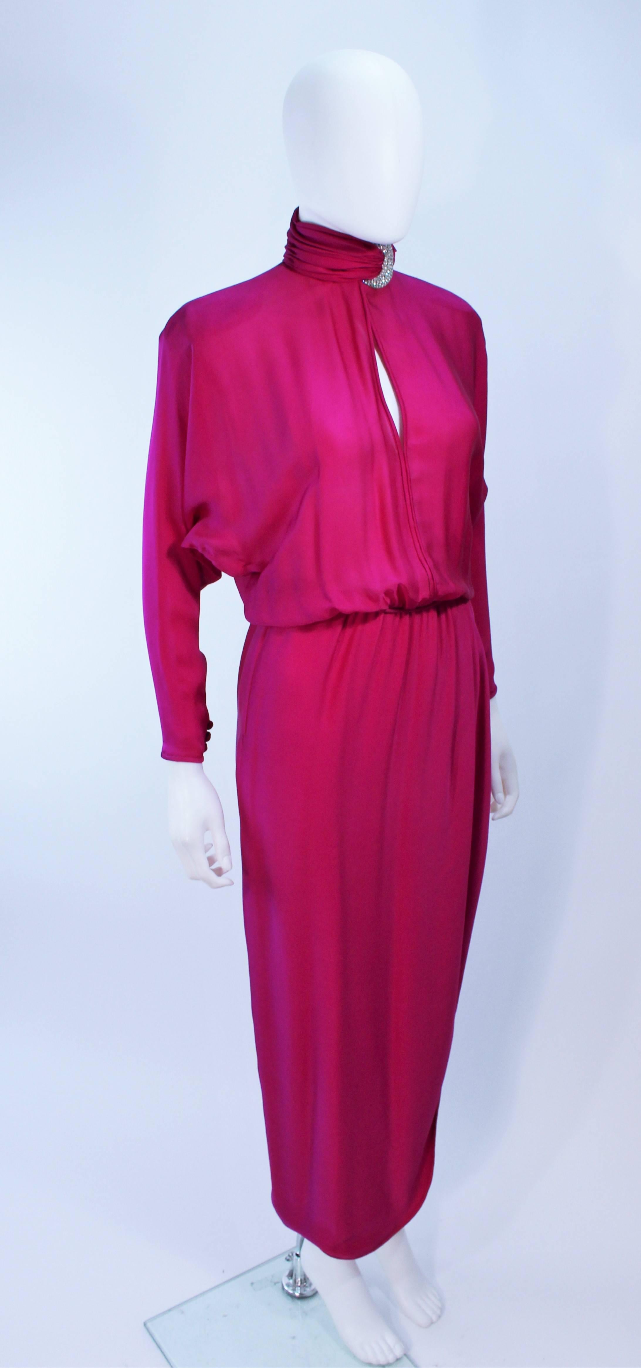 Women's GALANOS Attributed Magenta Draped Silk Gown with Rhinestone Accents Size 