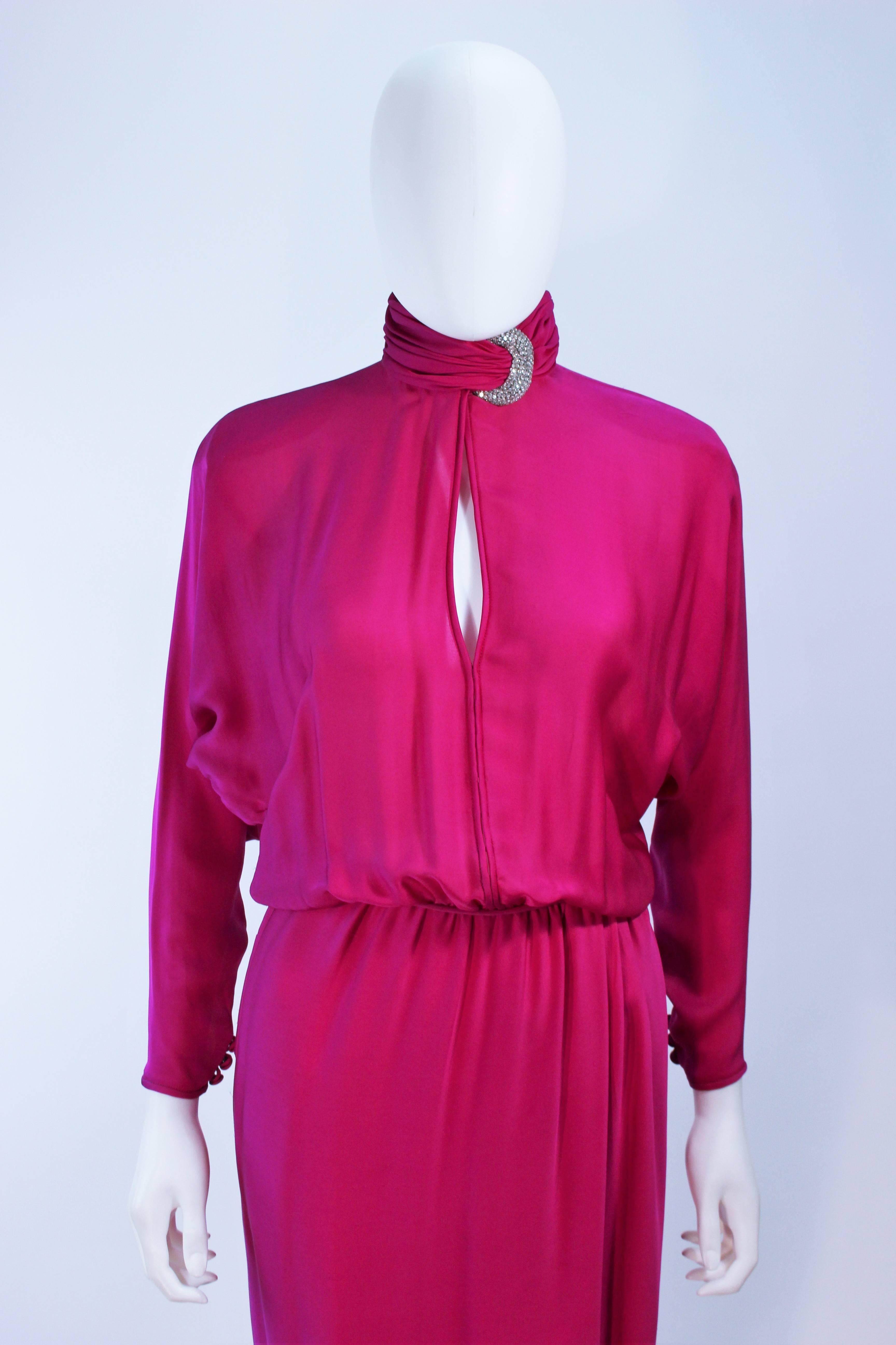 Red GALANOS Attributed Magenta Draped Silk Gown with Rhinestone Accents Size 