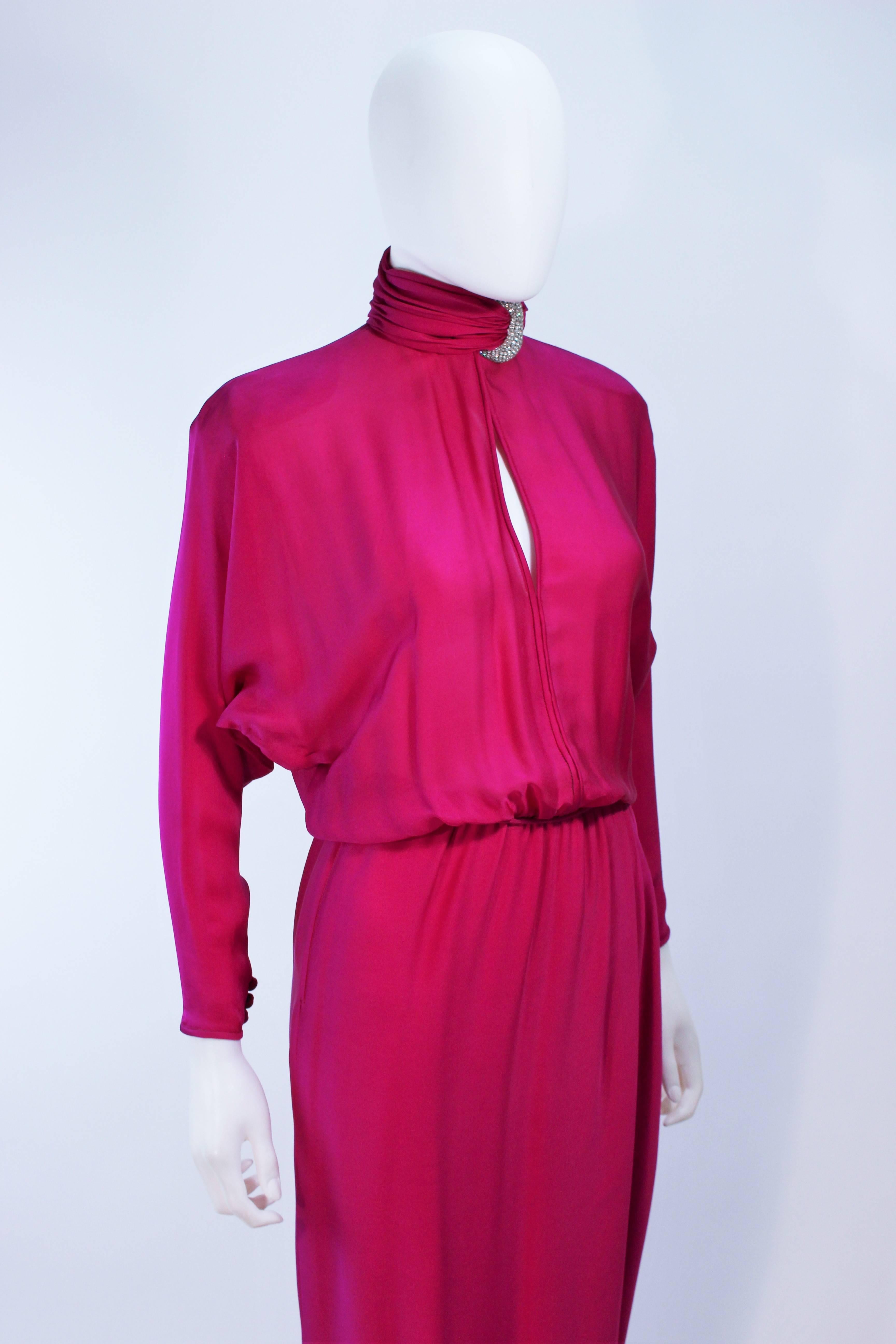 GALANOS Attributed Magenta Draped Silk Gown with Rhinestone Accents Size  1