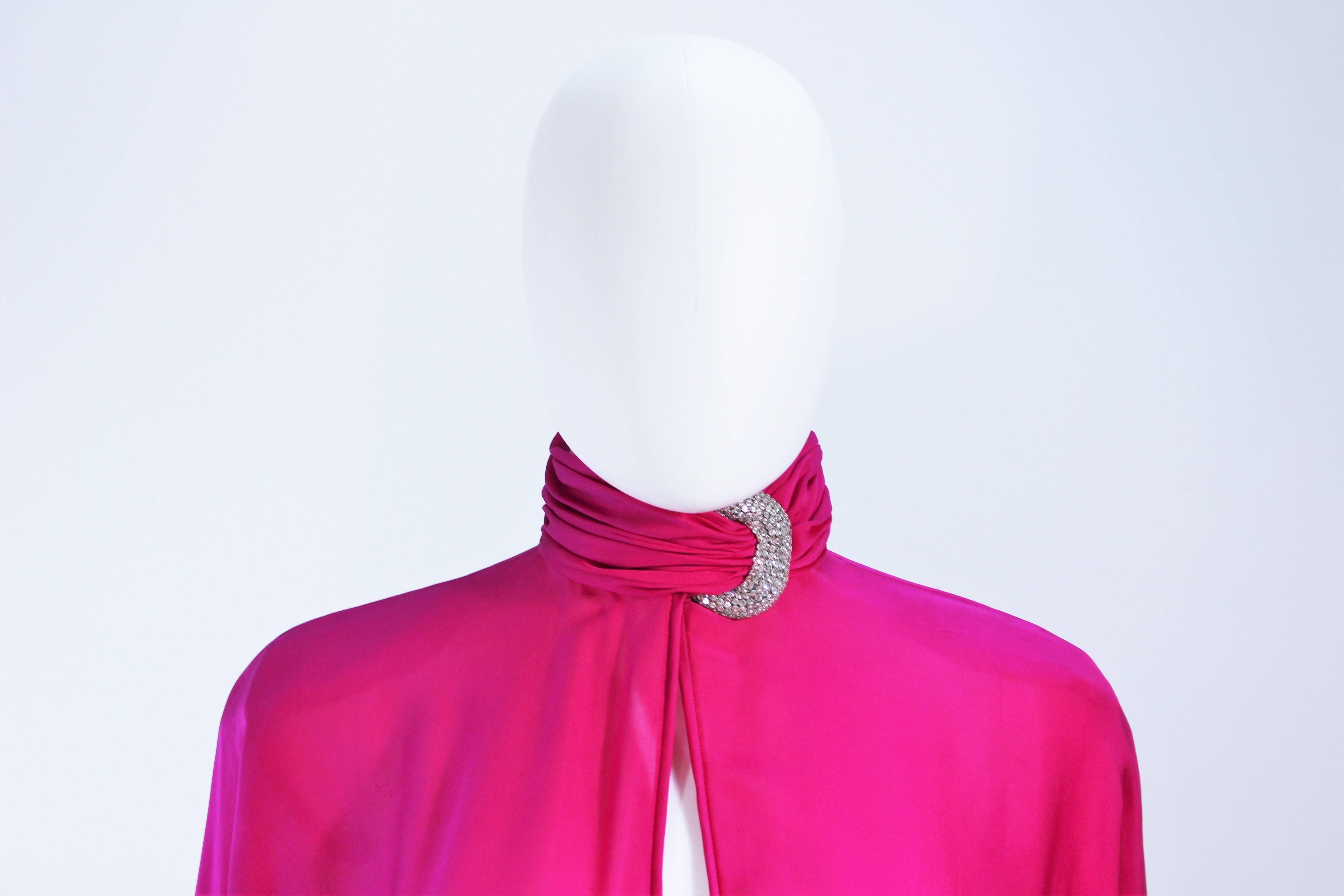 GALANOS Attributed Magenta Draped Silk Gown with Rhinestone Accents Size  In Excellent Condition In Los Angeles, CA
