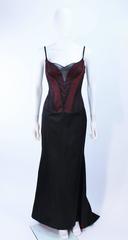 RICHARD TYLER Silk Corset Gown with Red Accents Size 12 14