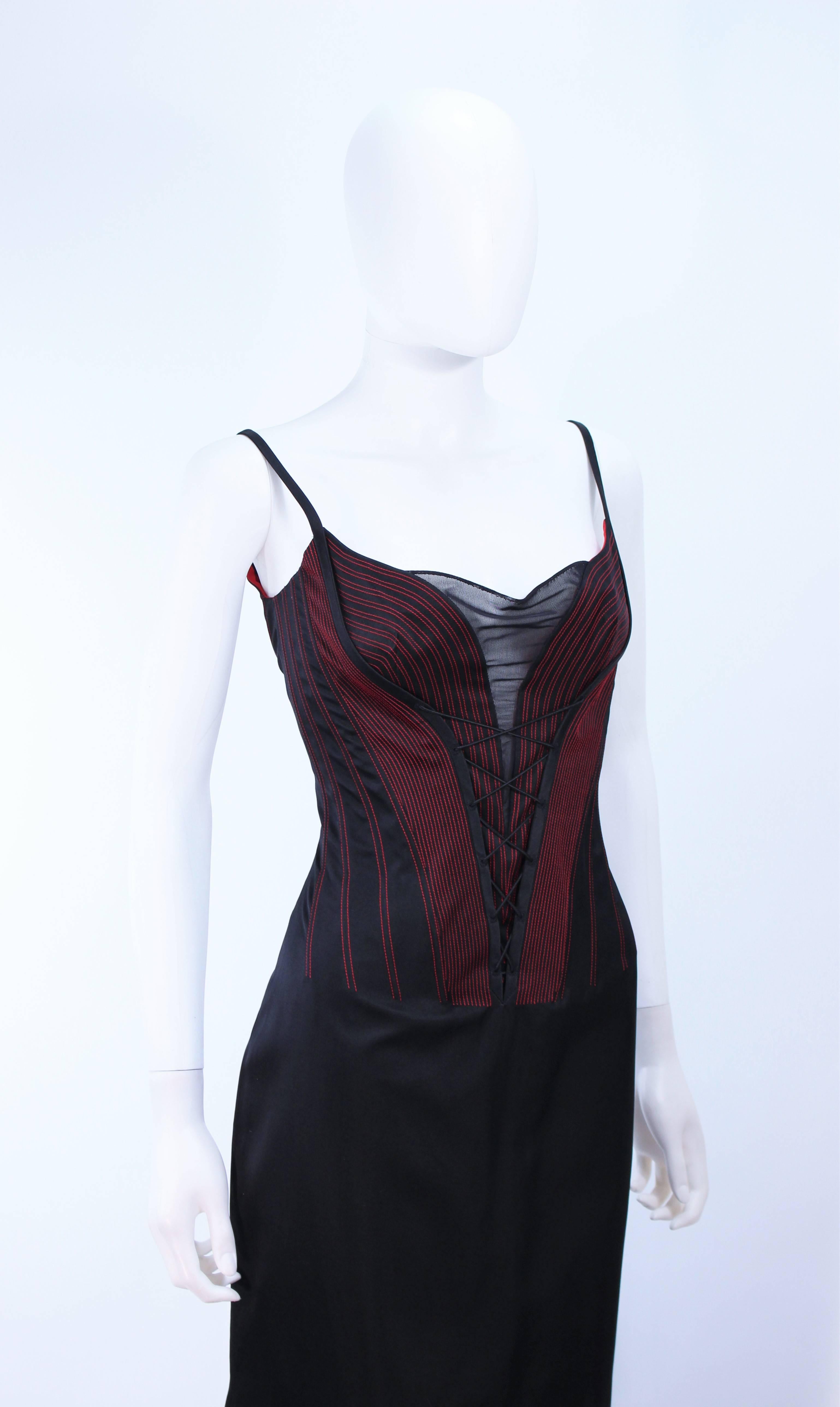 Black RICHARD TYLER Silk Corset Gown with Red Accents Size 12 14