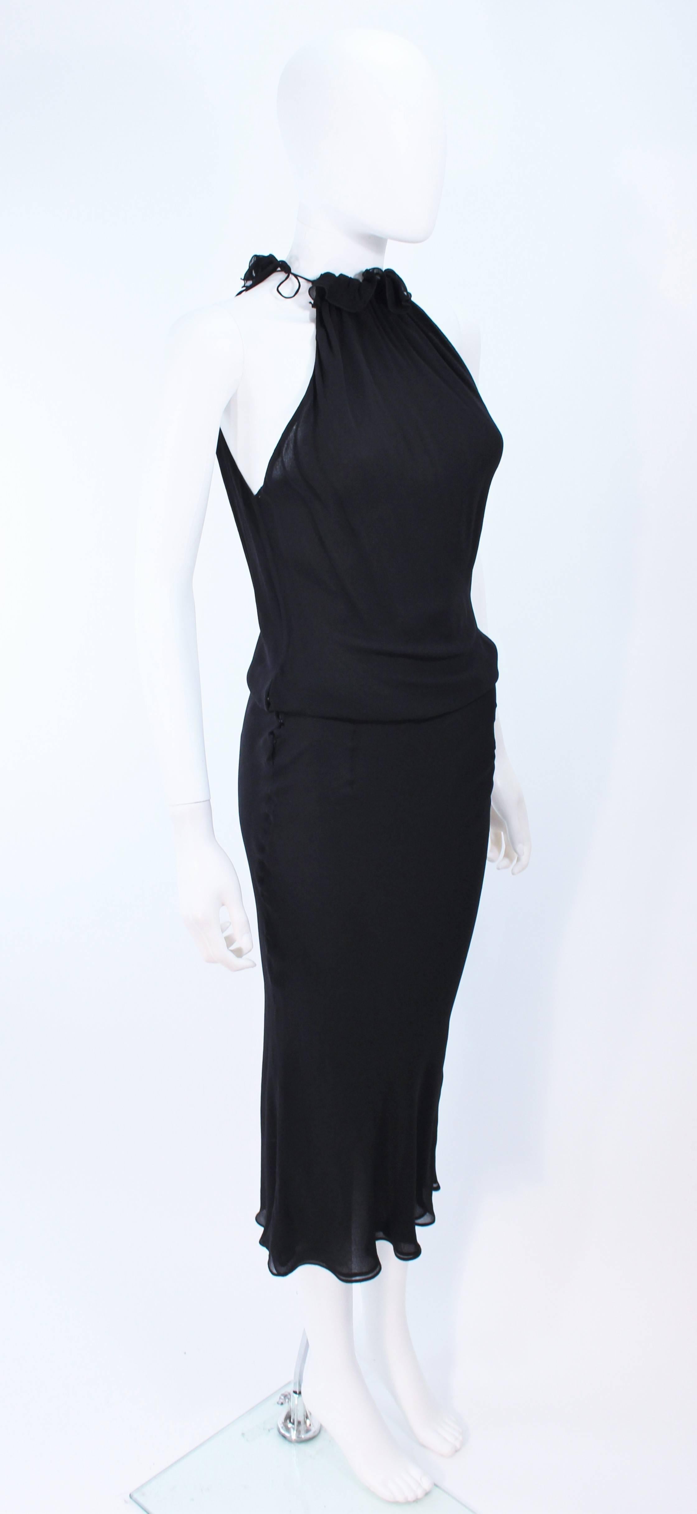 UNGARO FEVER Black Silk Chiffon Bias Cut Halter Dress with Ruffle Size 42 In Excellent Condition In Los Angeles, CA