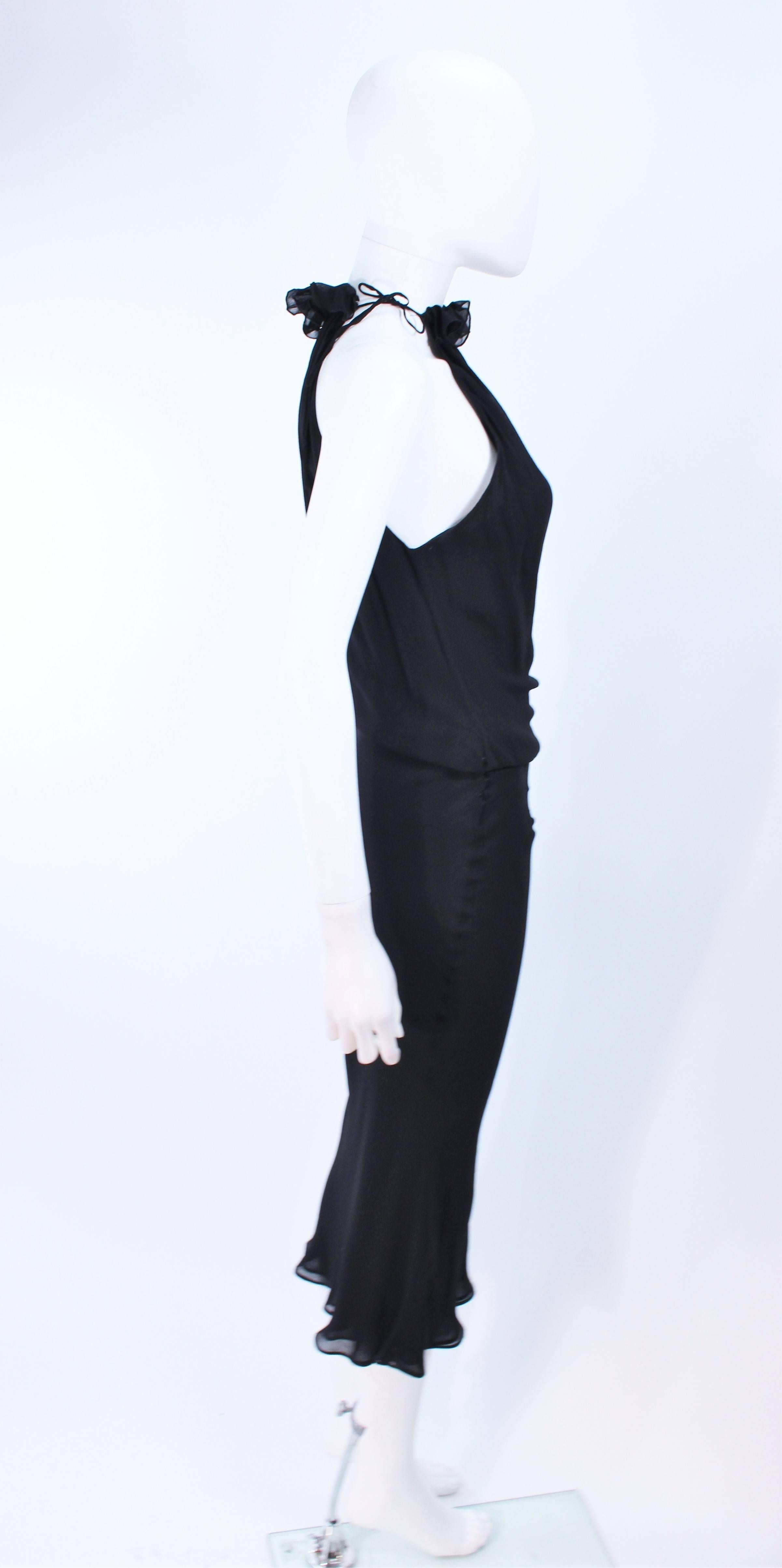 UNGARO FEVER Black Silk Chiffon Bias Cut Halter Dress with Ruffle Size 42 1