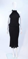 UNGARO FEVER Black Silk Chiffon Bias Cut Halter Dress with Ruffle Size 42