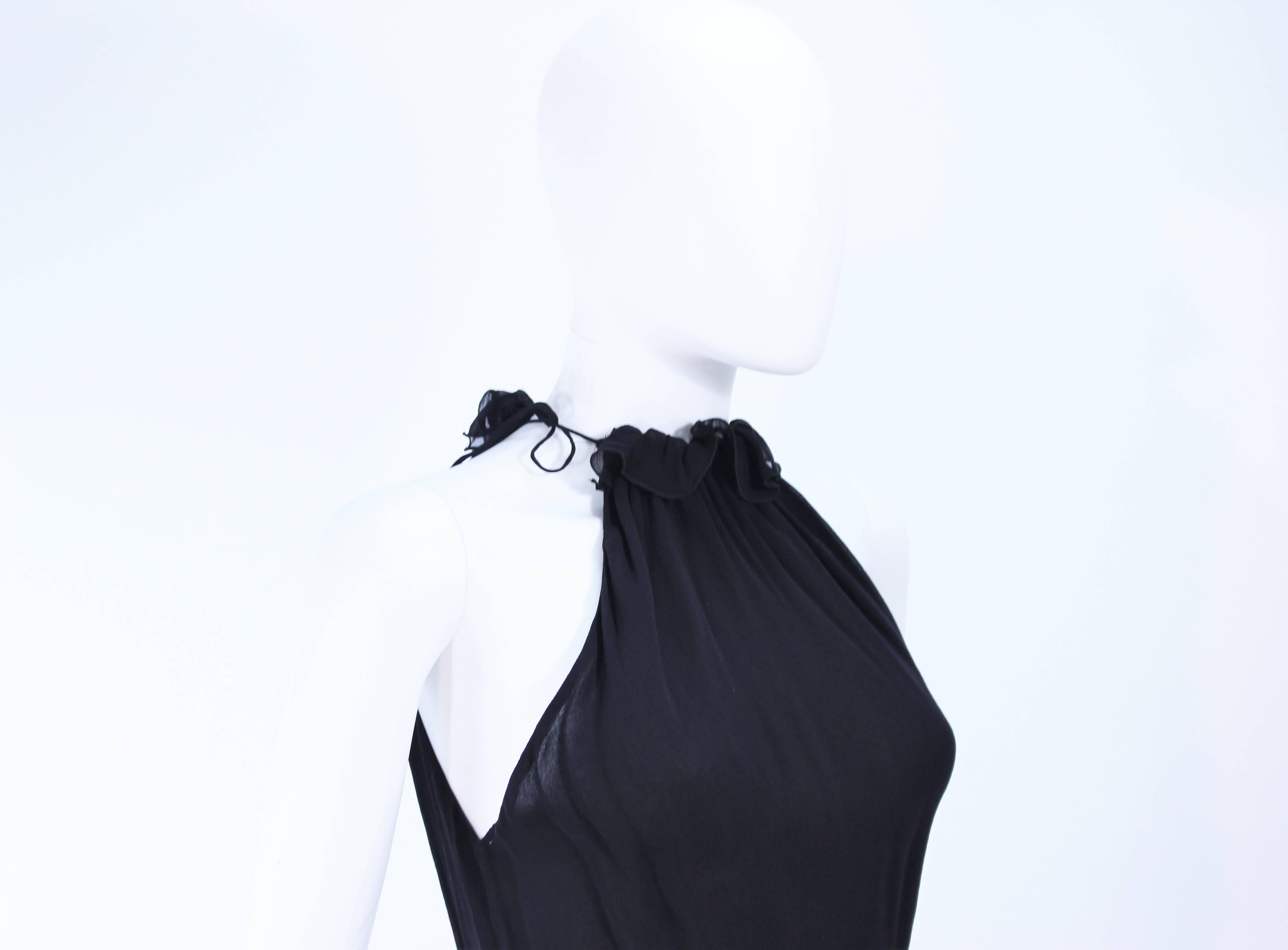 Women's UNGARO FEVER Black Silk Chiffon Bias Cut Halter Dress with Ruffle Size 42