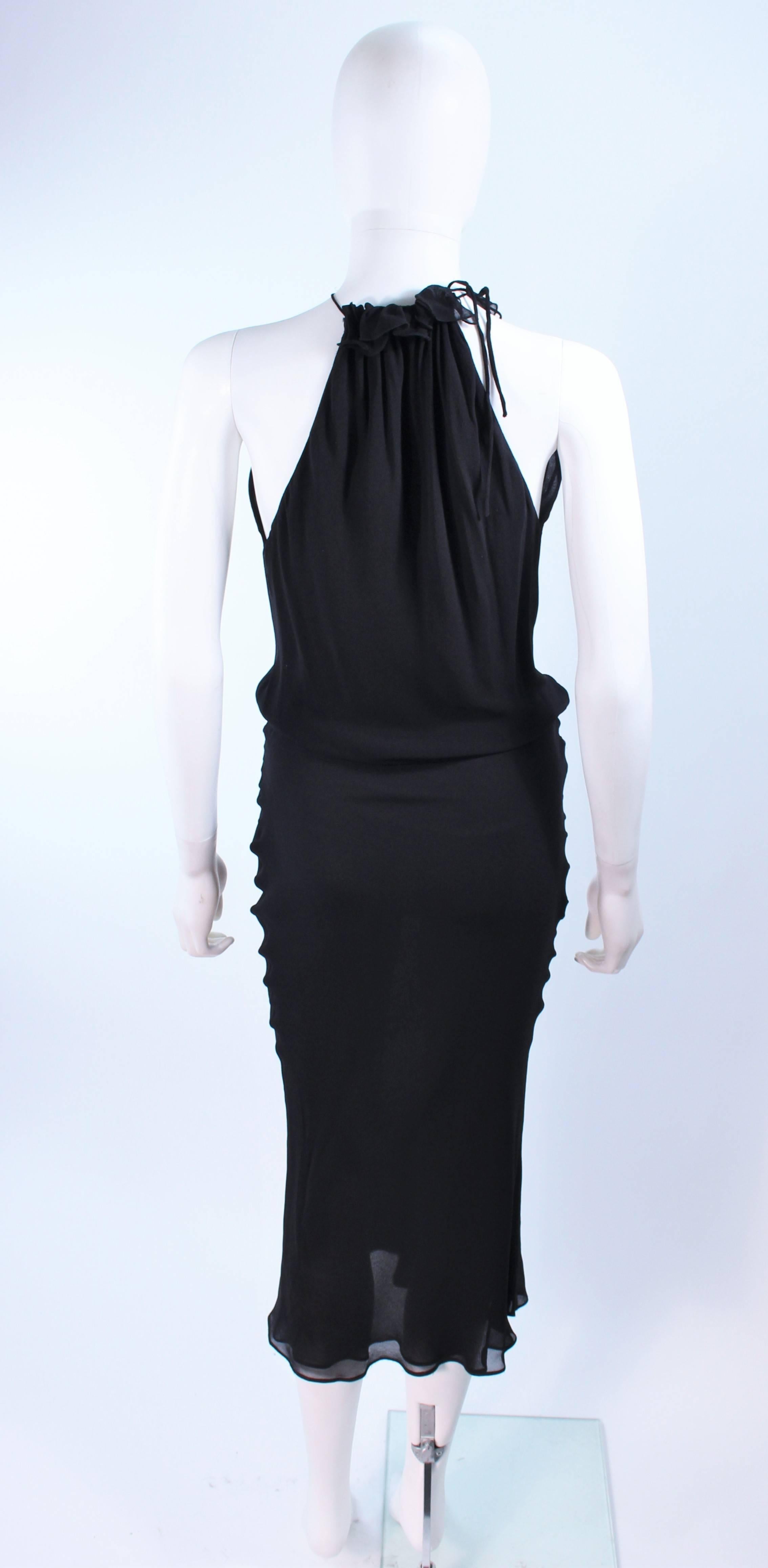 UNGARO FEVER Black Silk Chiffon Bias Cut Halter Dress with Ruffle Size 42 3
