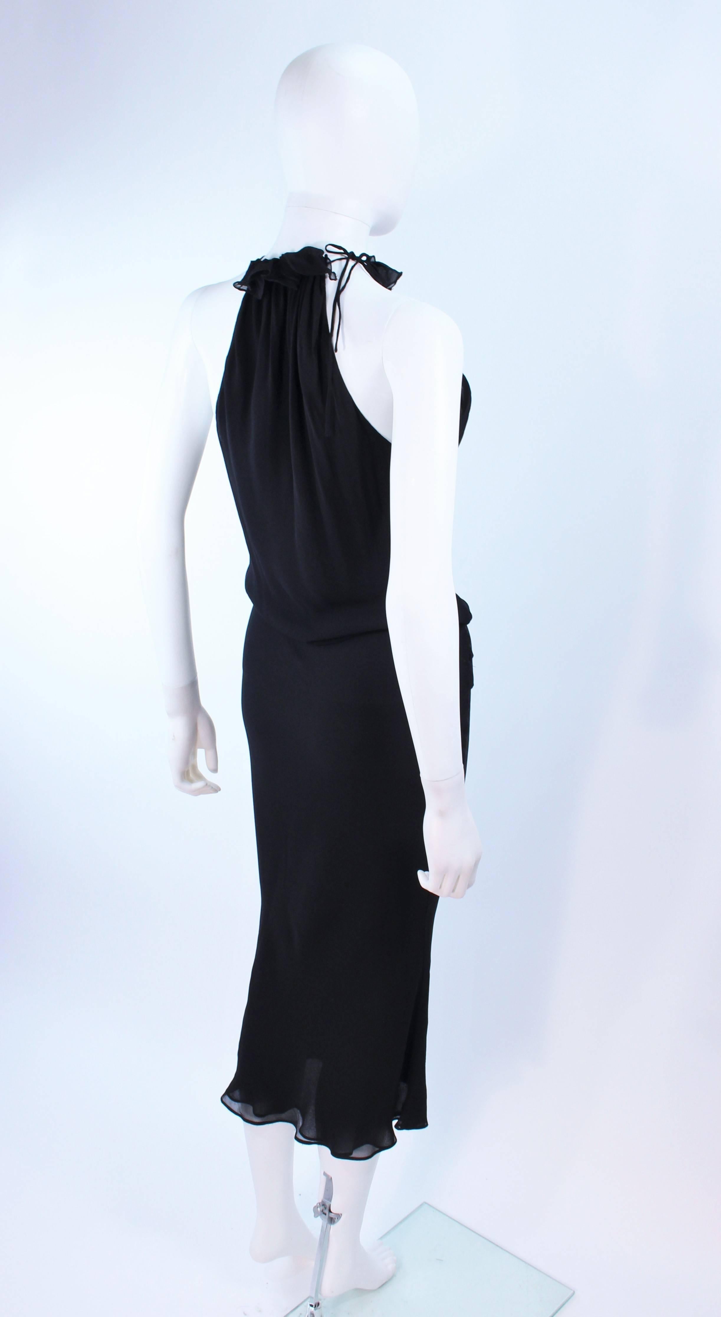 UNGARO FEVER Black Silk Chiffon Bias Cut Halter Dress with Ruffle Size 42 2