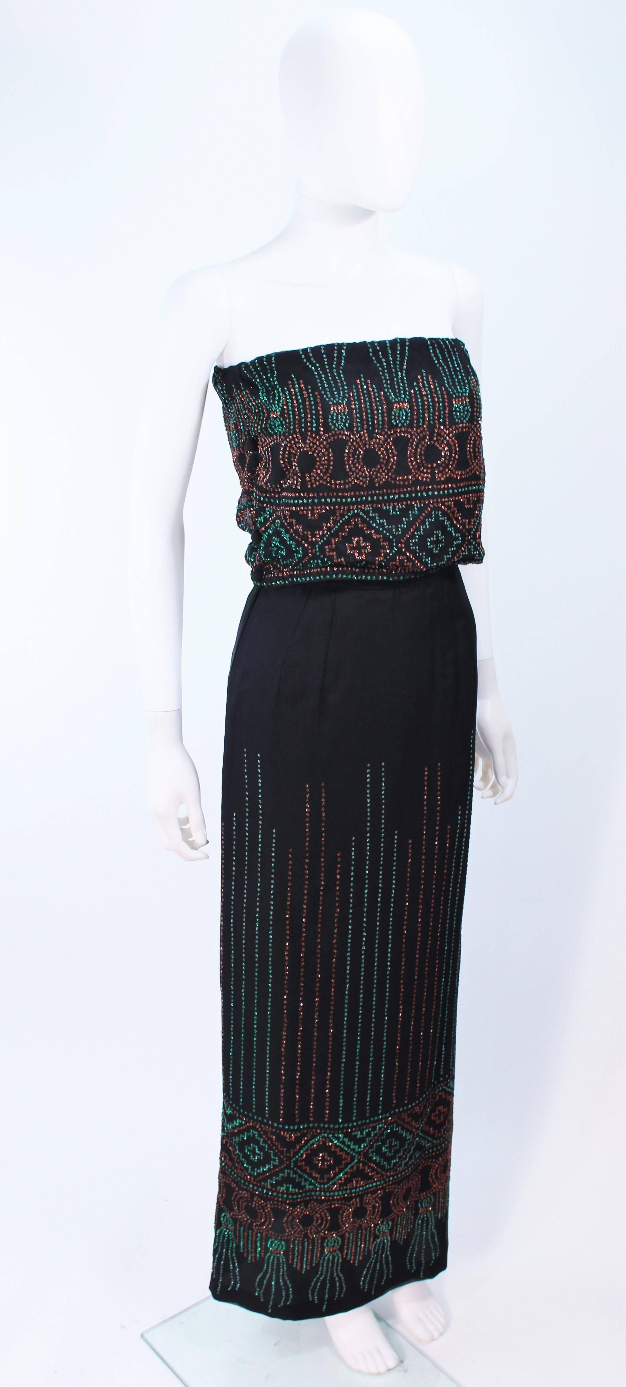 Women's Custom 1970's Black Three Piece Sequin Applique Pantsuit Ensemble Size 0 For Sale