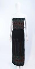 Custom 1970's Black Three Piece Sequin Applique Pantsuit Ensemble Size 0