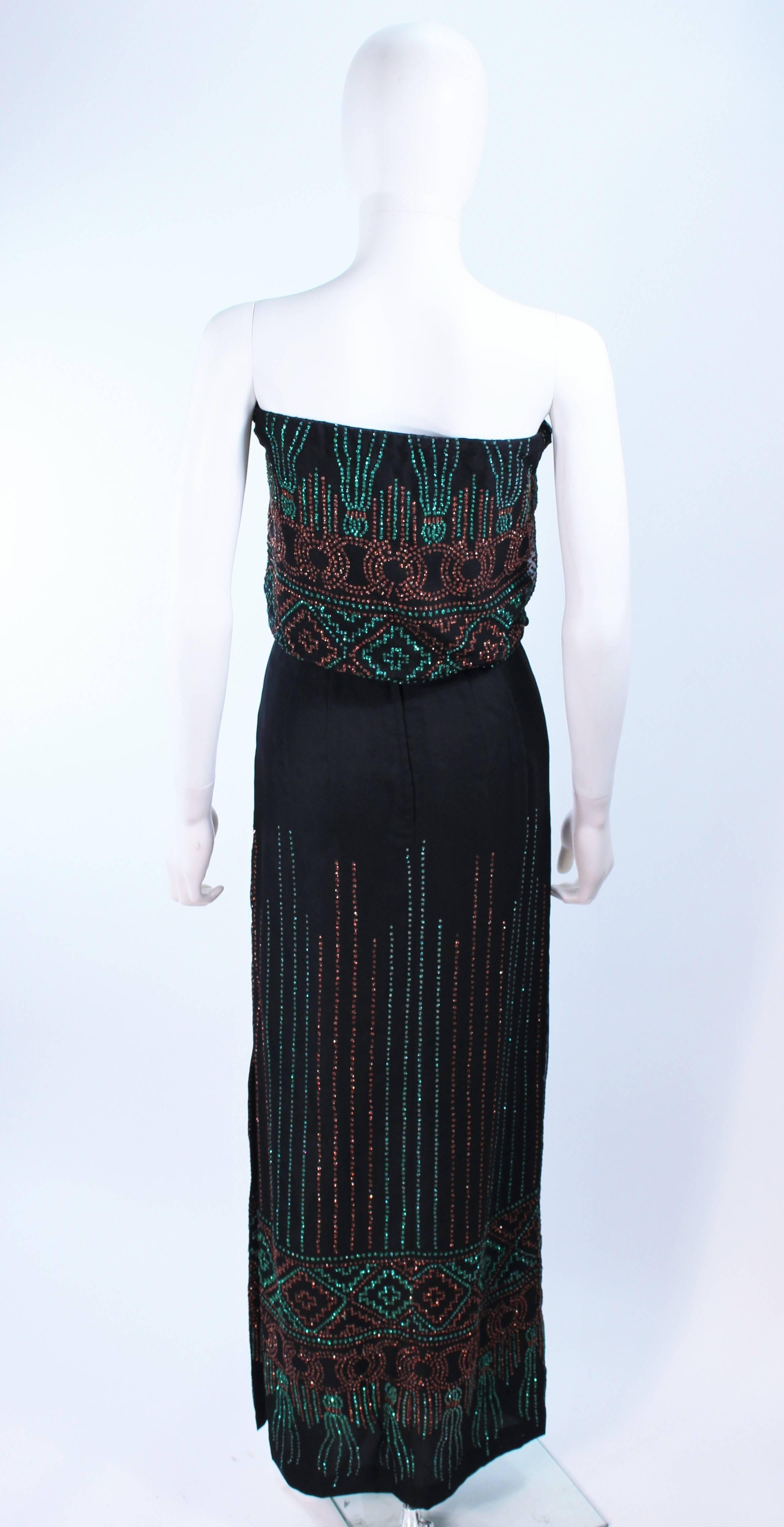 Custom 1970's Black Three Piece Sequin Applique Pantsuit Ensemble Size 0 For Sale 1