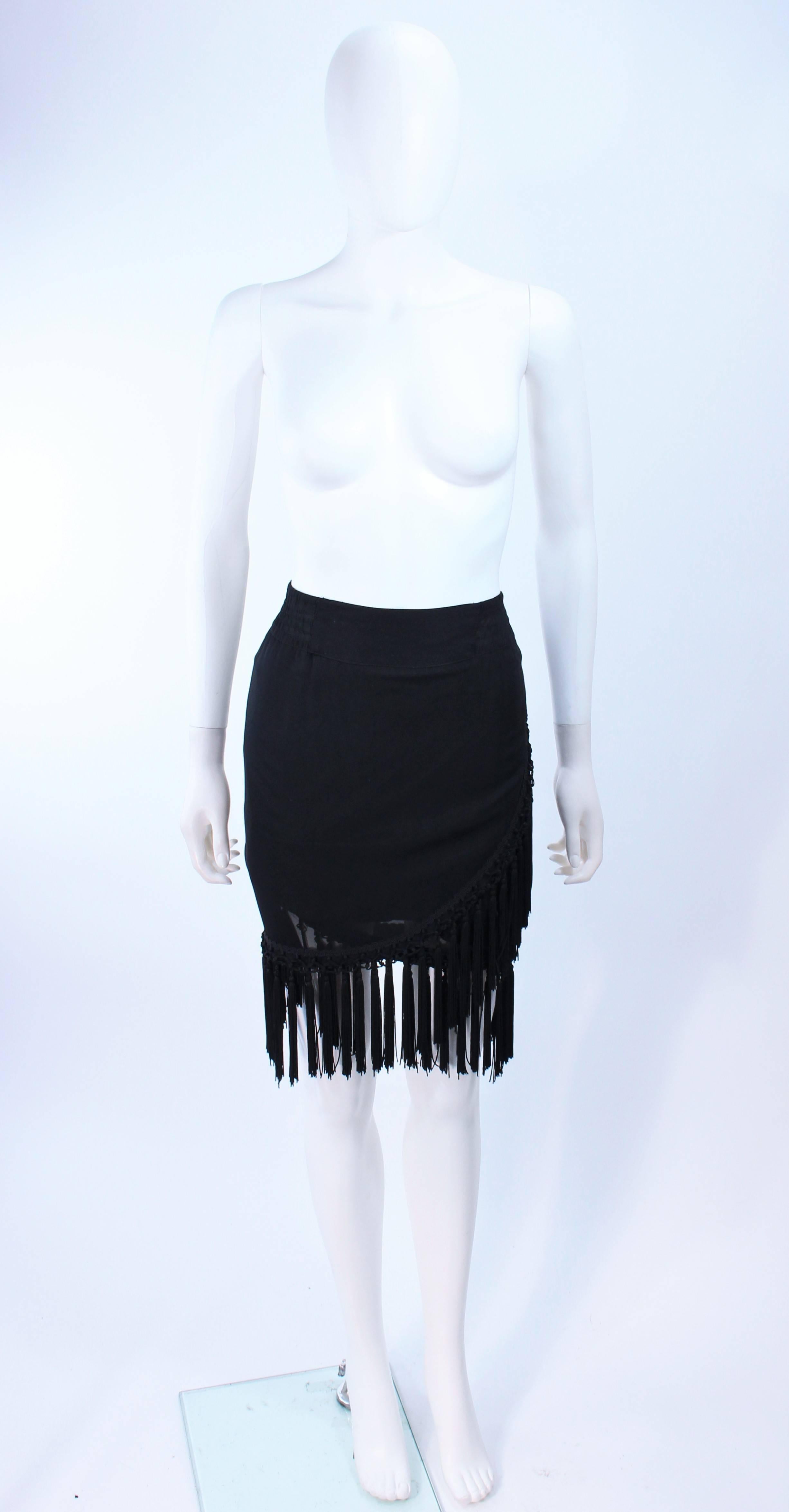 Women's DIANE FREZ Black Chiffon Wrap Skirt with Tassels Size 4 6 For Sale