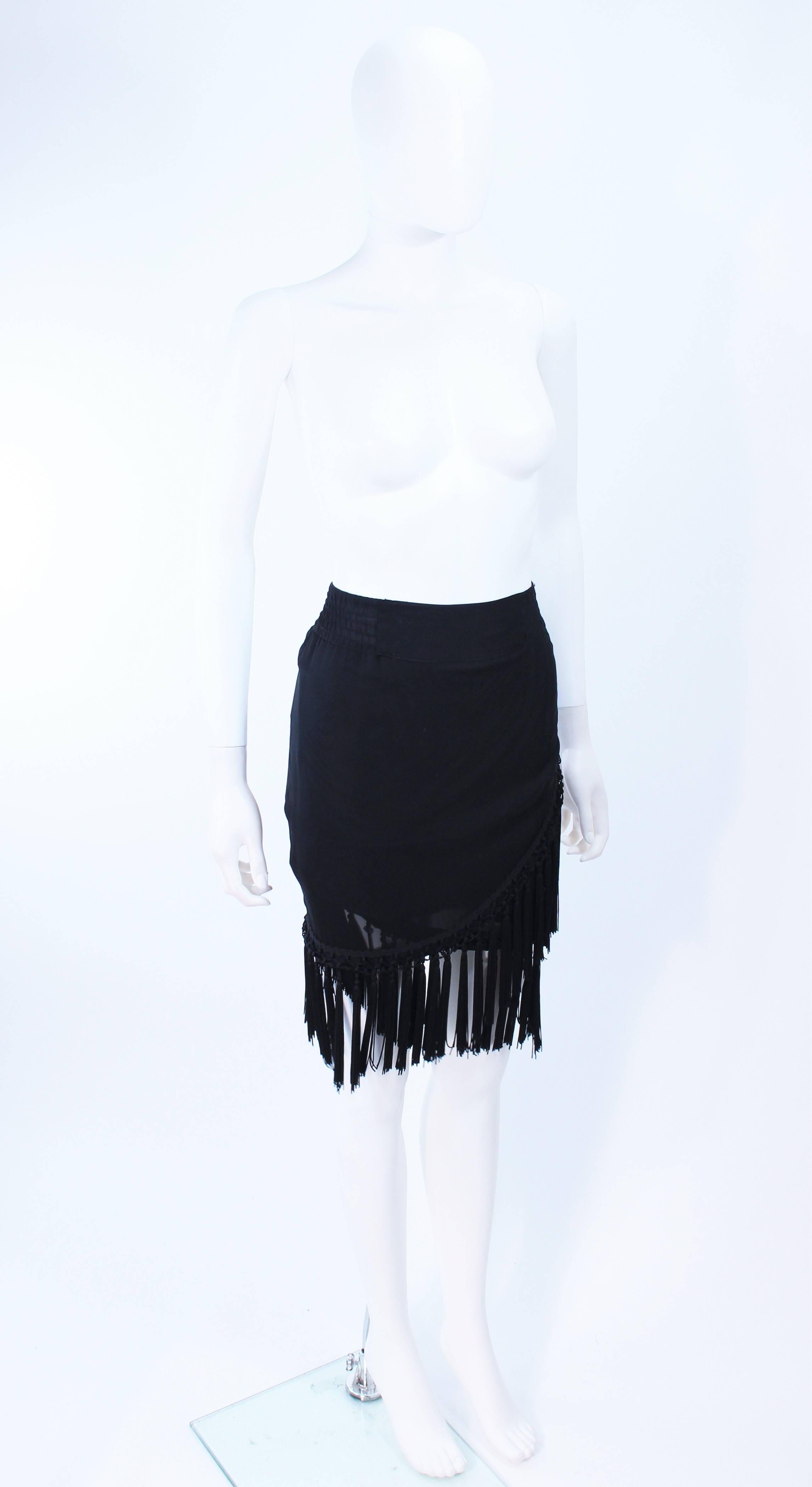 DIANE FREZ Black Chiffon Wrap Skirt with Tassels Size 4 6 For Sale 1