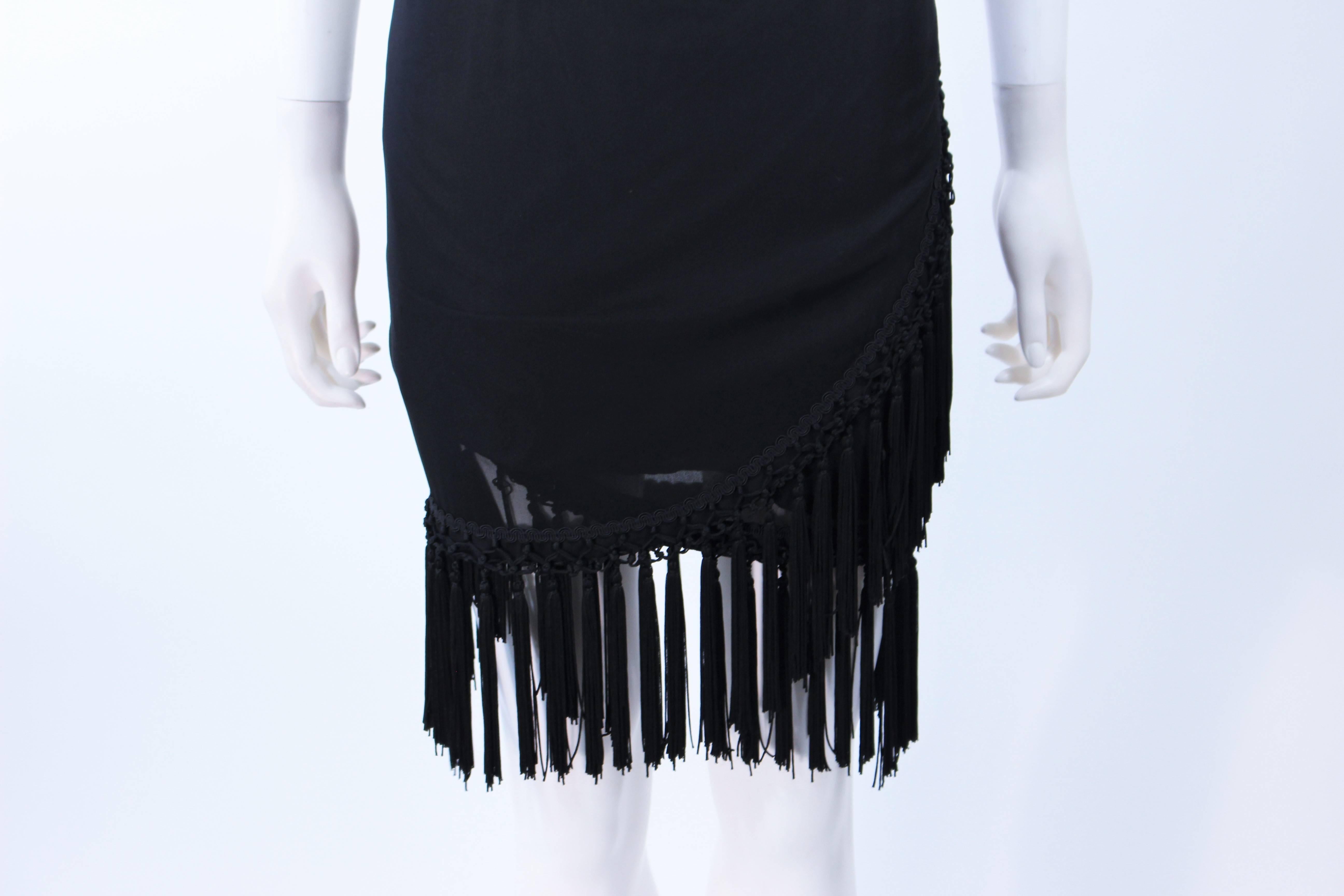 DIANE FREZ Black Chiffon Wrap Skirt with Tassels Size 4 6 In Excellent Condition For Sale In Los Angeles, CA