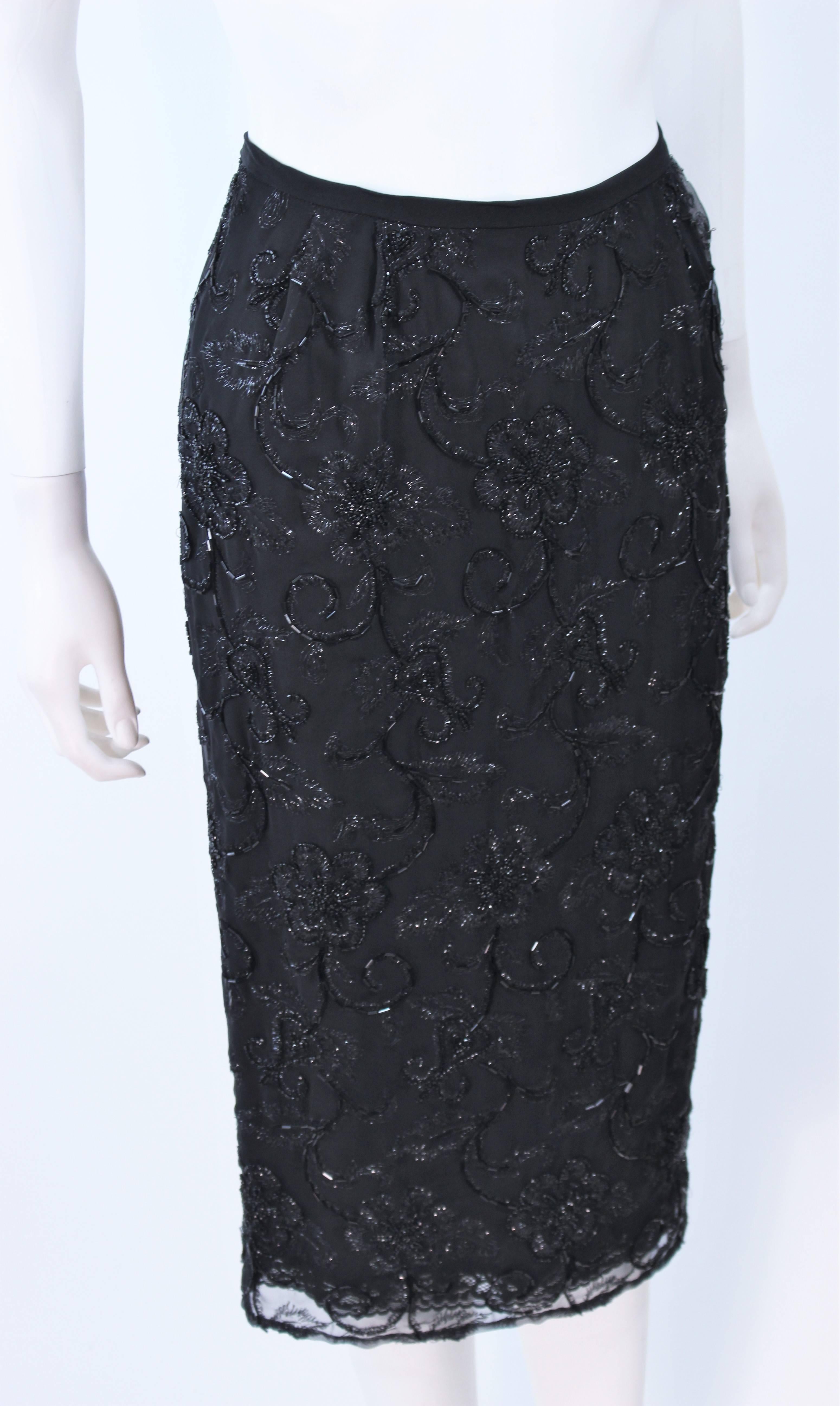 GIORGIO ST' ANGELO 1980's Black Beaded Silk Skirt 6 8 For Sale 1