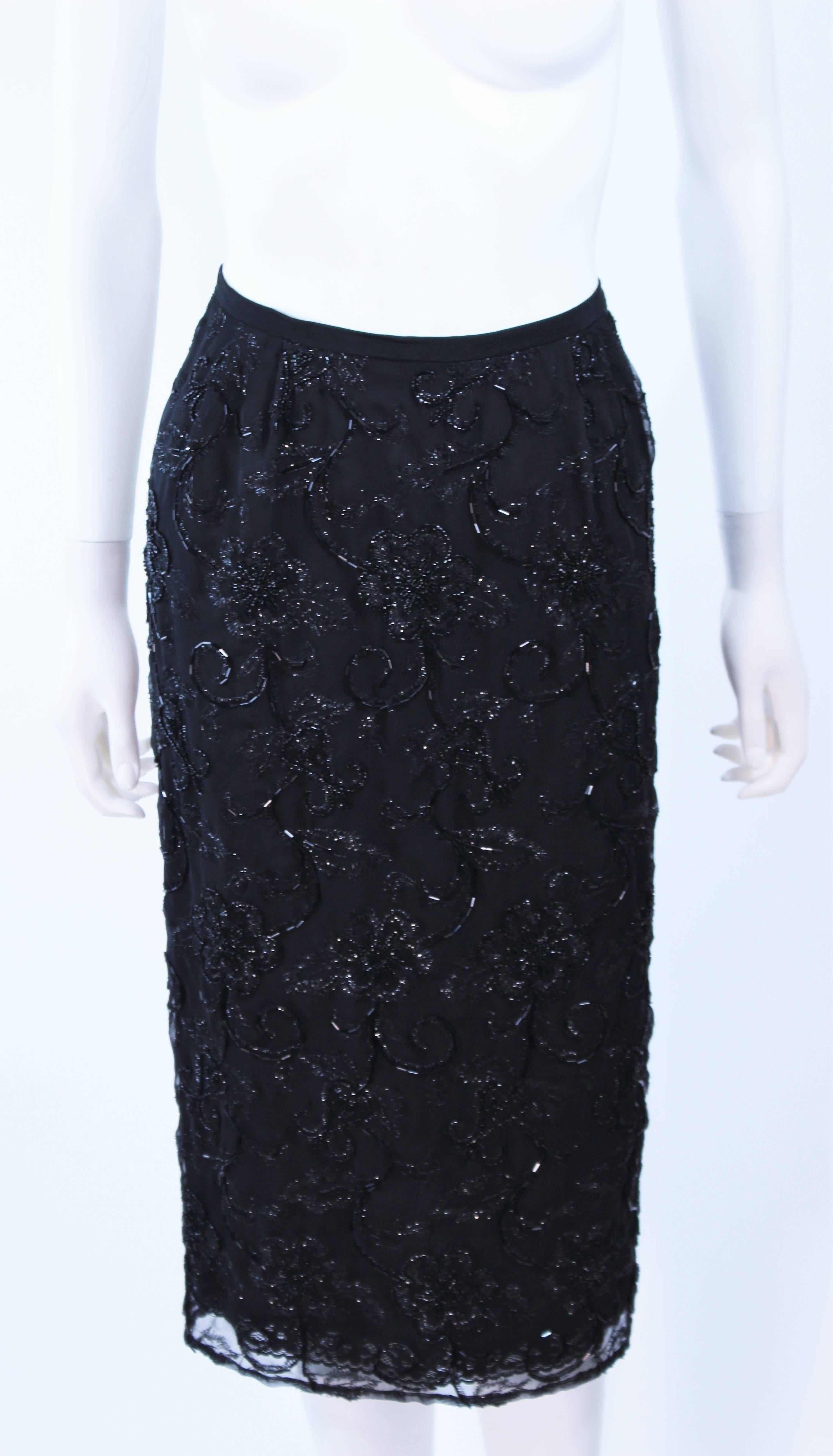 GIORGIO ST' ANGELO 1980's Black Beaded Silk Skirt 6 8 In Excellent Condition For Sale In Los Angeles, CA