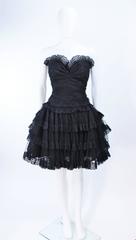 DELL LOS ANGELES Black Ruffled Tiered Sequin Cocktail Dress Size 6 8