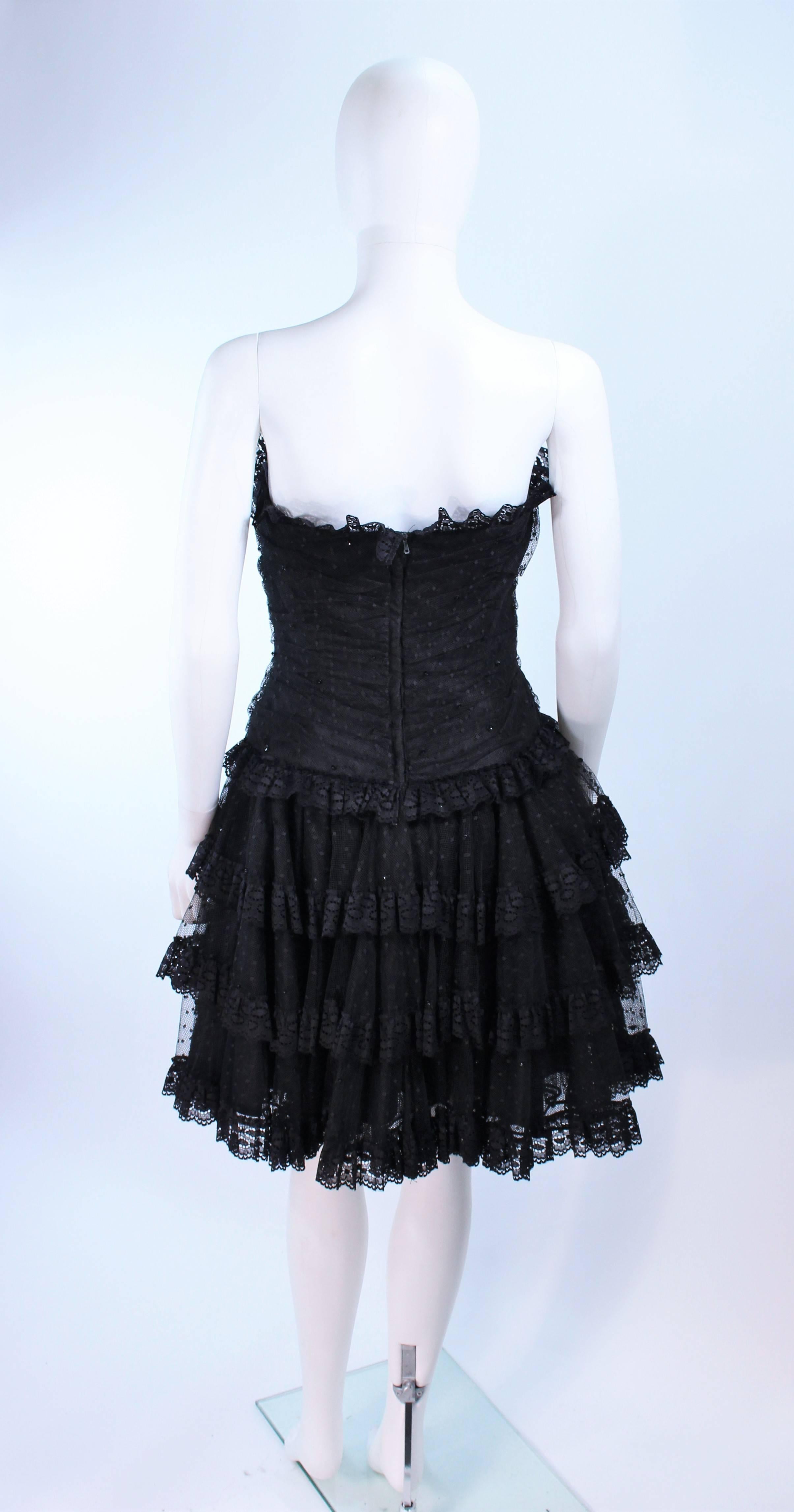 DELL LOS ANGELES Black Ruffled Tiered Sequin Cocktail Dress Size 6 8 For Sale 2