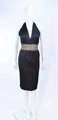 ROBERT DAVID-MORTON Black Silk Cocktail Dress Nude Rhinestone Waist Size 6 8