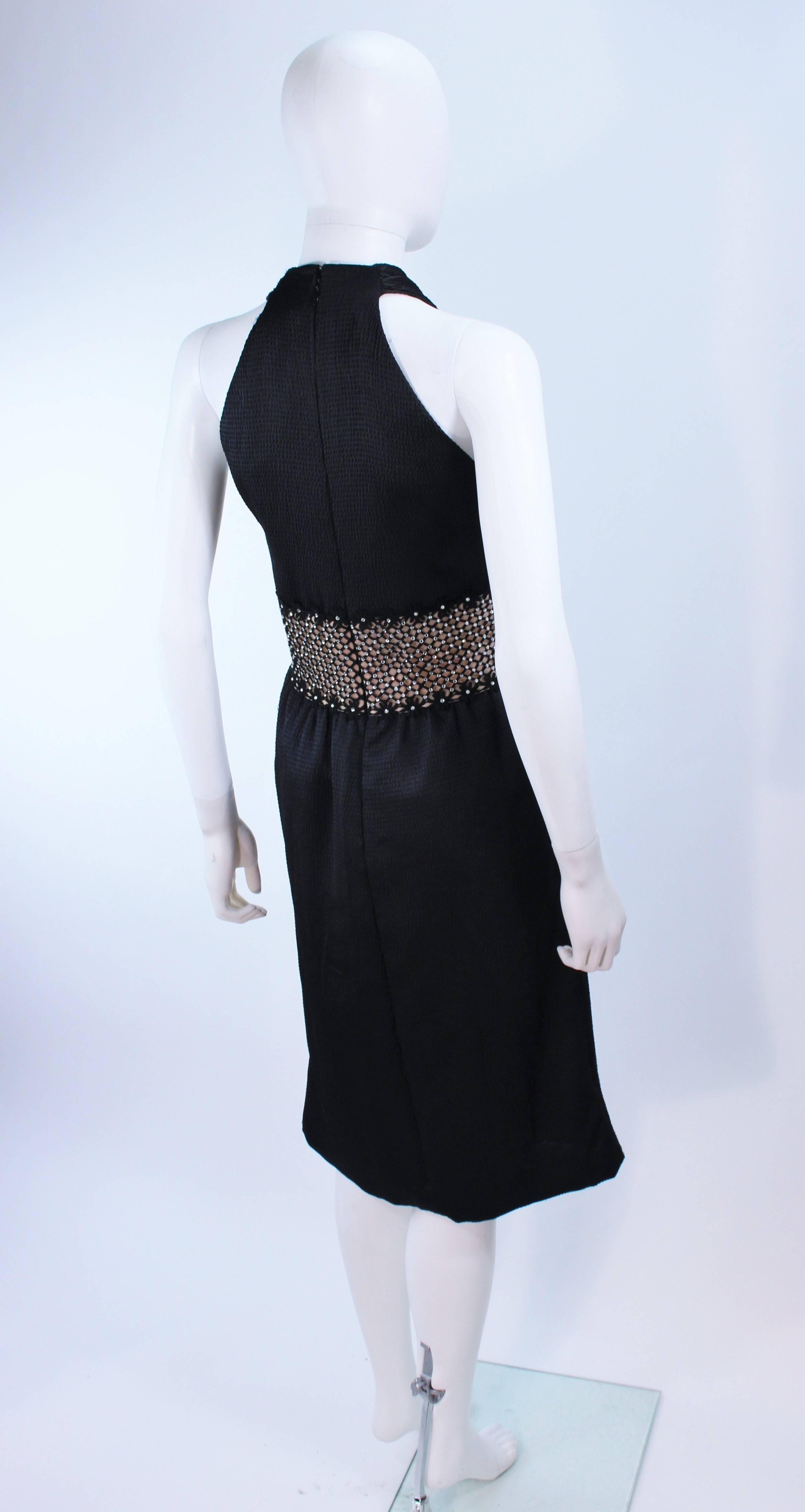 Women's ROBERT DAVID-MORTON Black Silk Cocktail Dress Nude Rhinestone Waist Size 6 8 For Sale