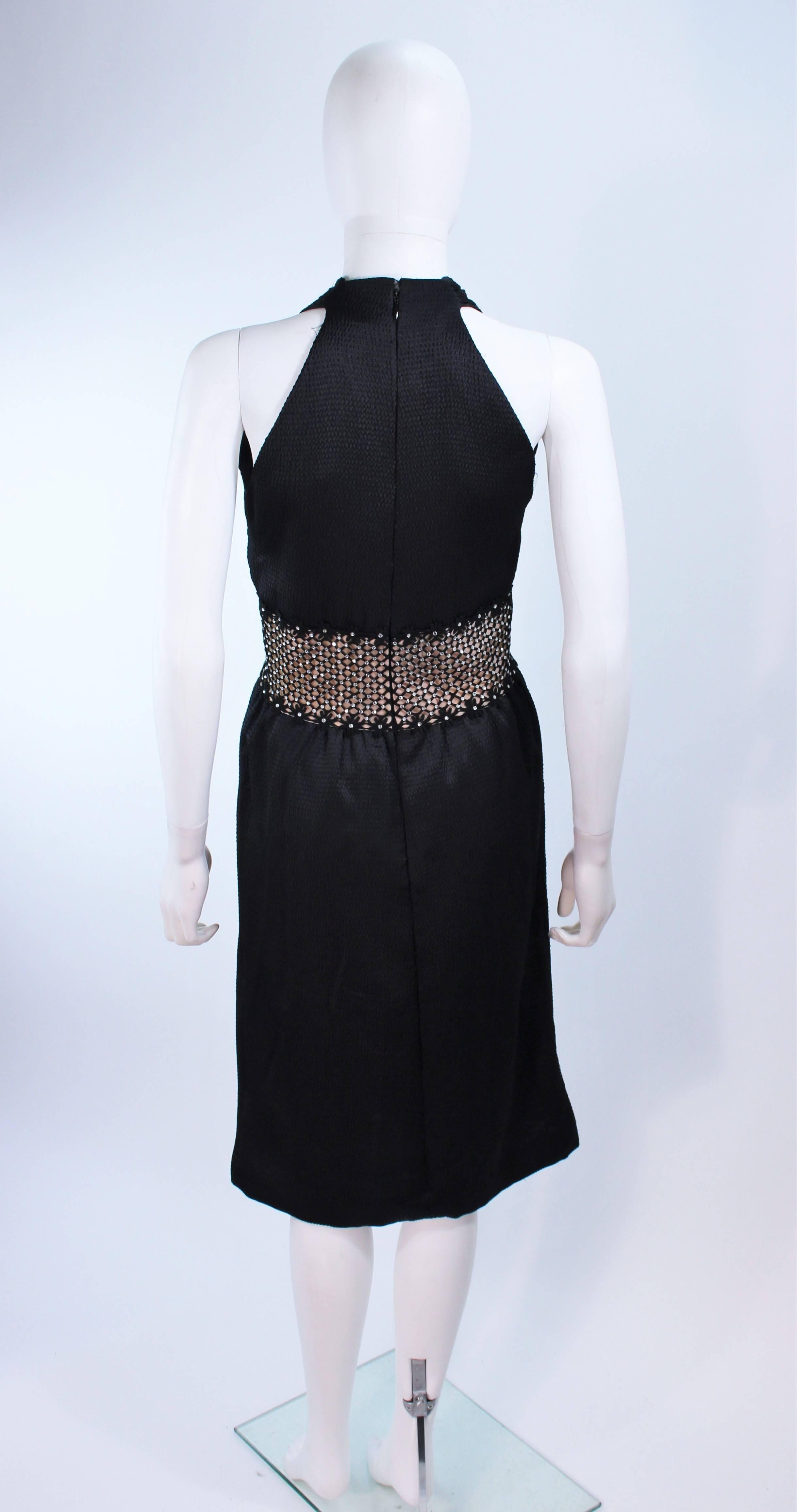 ROBERT DAVID-MORTON Black Silk Cocktail Dress Nude Rhinestone Waist Size 6 8 For Sale 1