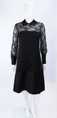 MALCOLM STARR Black Silk Lace Collared Dress Size 4 6