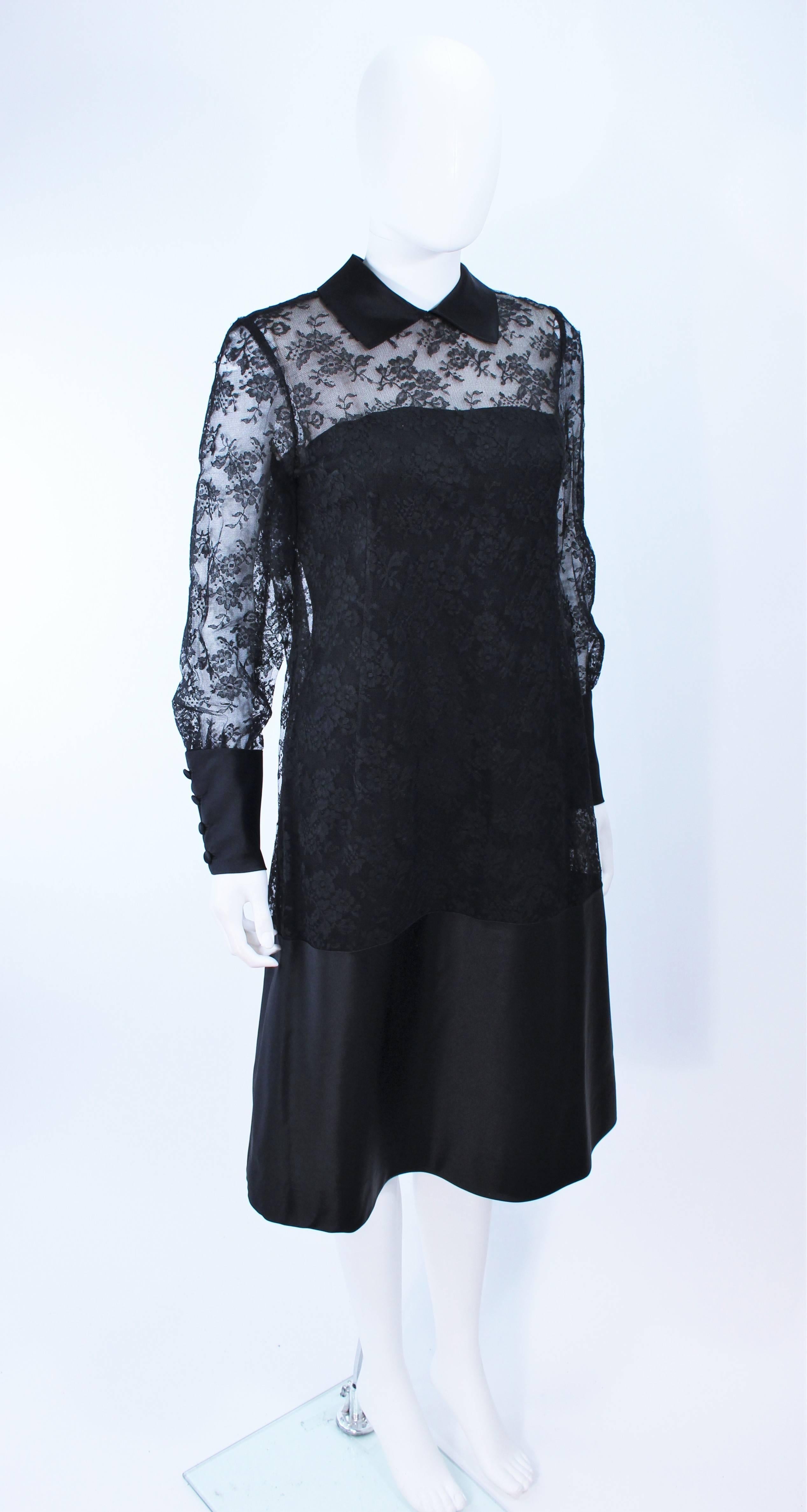 Women's MALCOLM STARR Black Silk Lace Collared Dress Size 4 6  For Sale