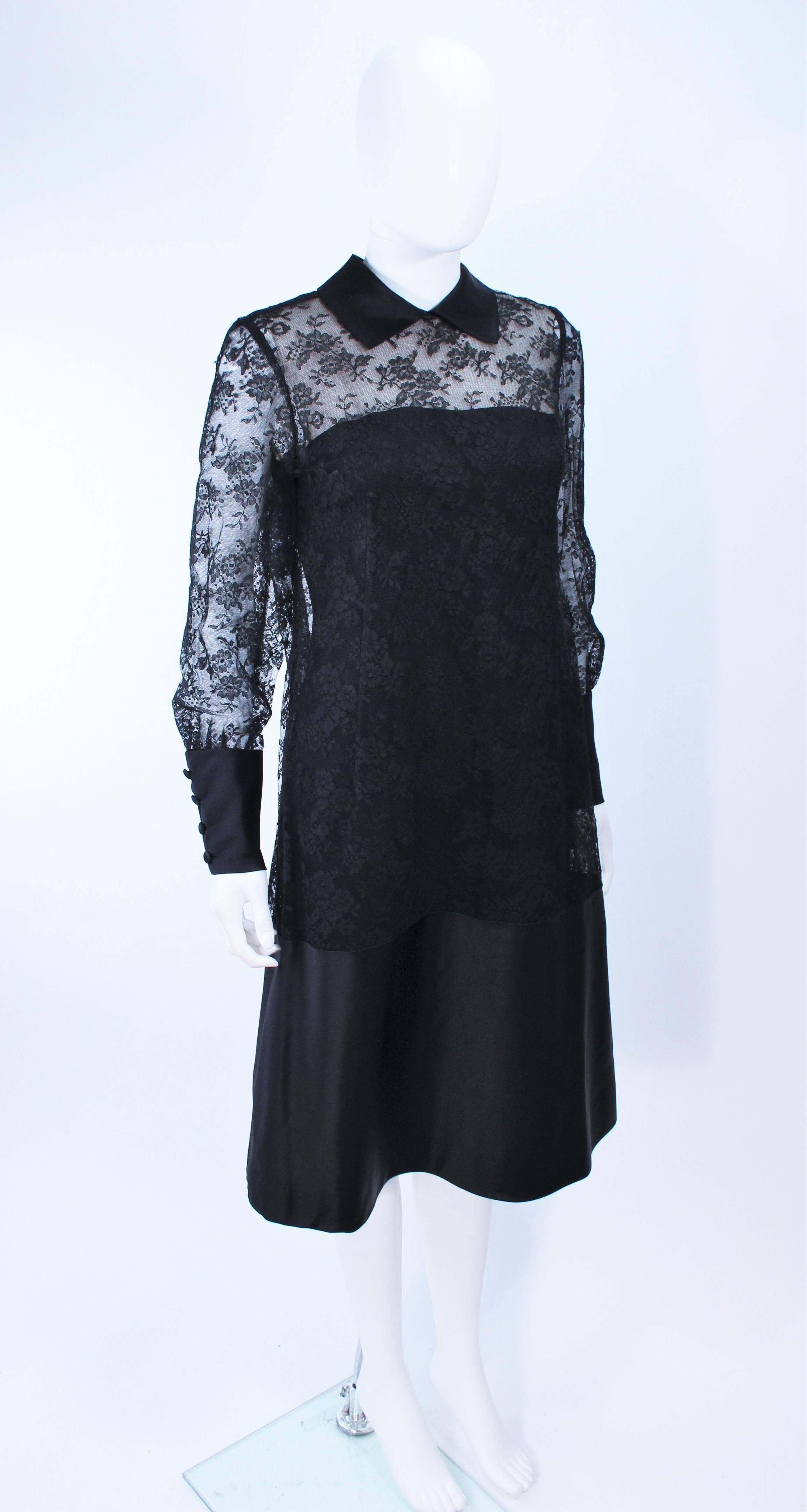 Women's MALCOLM STARR Black Silk Lace Collared Dress Size 4 6 For Sale