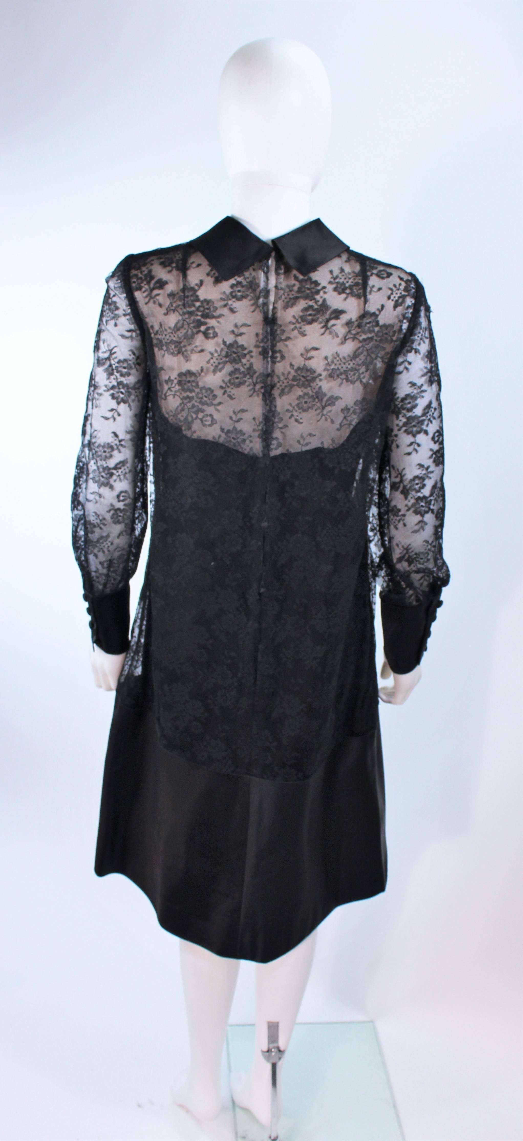 MALCOLM STARR Black Silk Lace Collared Dress Size 4 6  For Sale 3