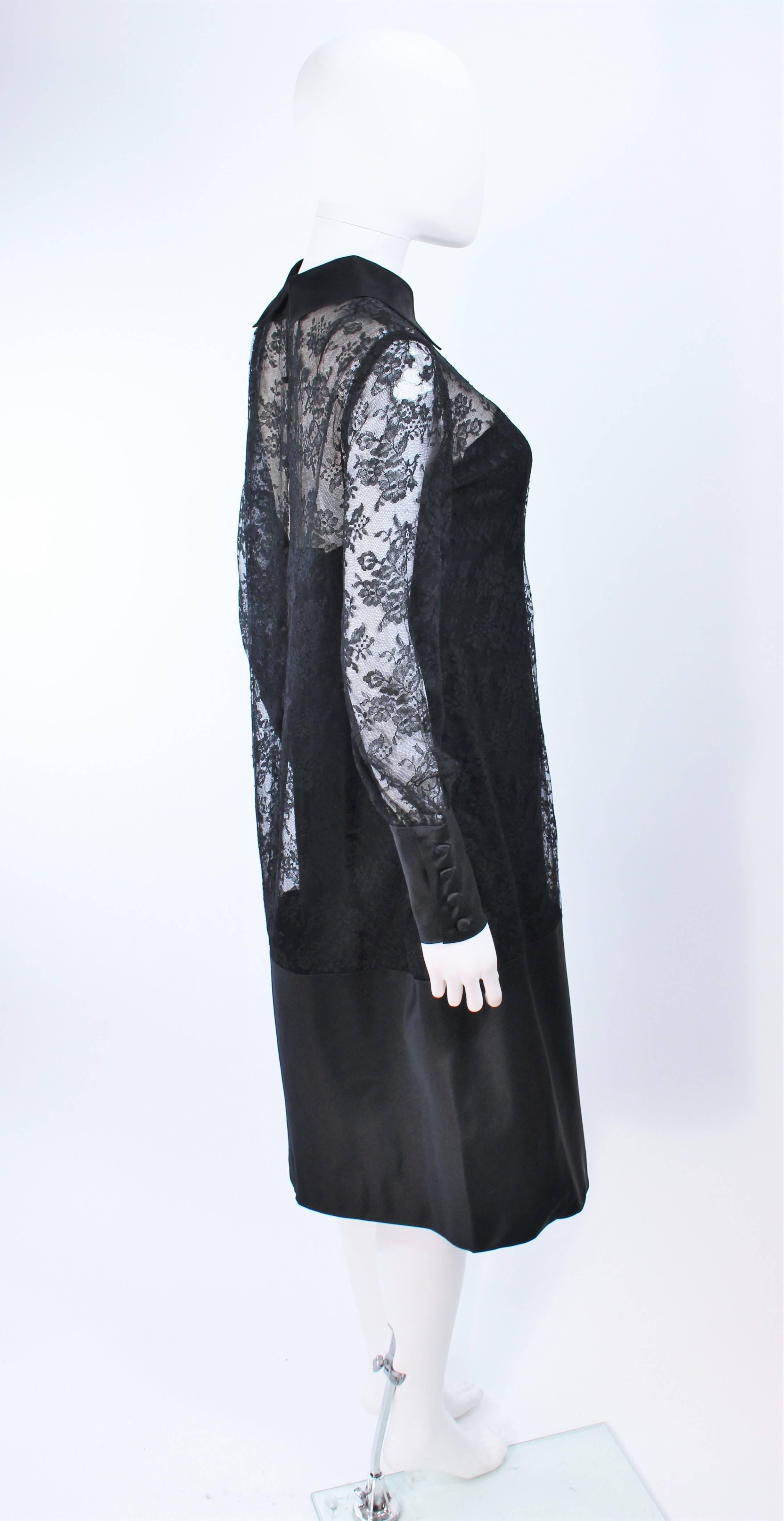 MALCOLM STARR Black Silk Lace Collared Dress Size 4 6 For Sale 2