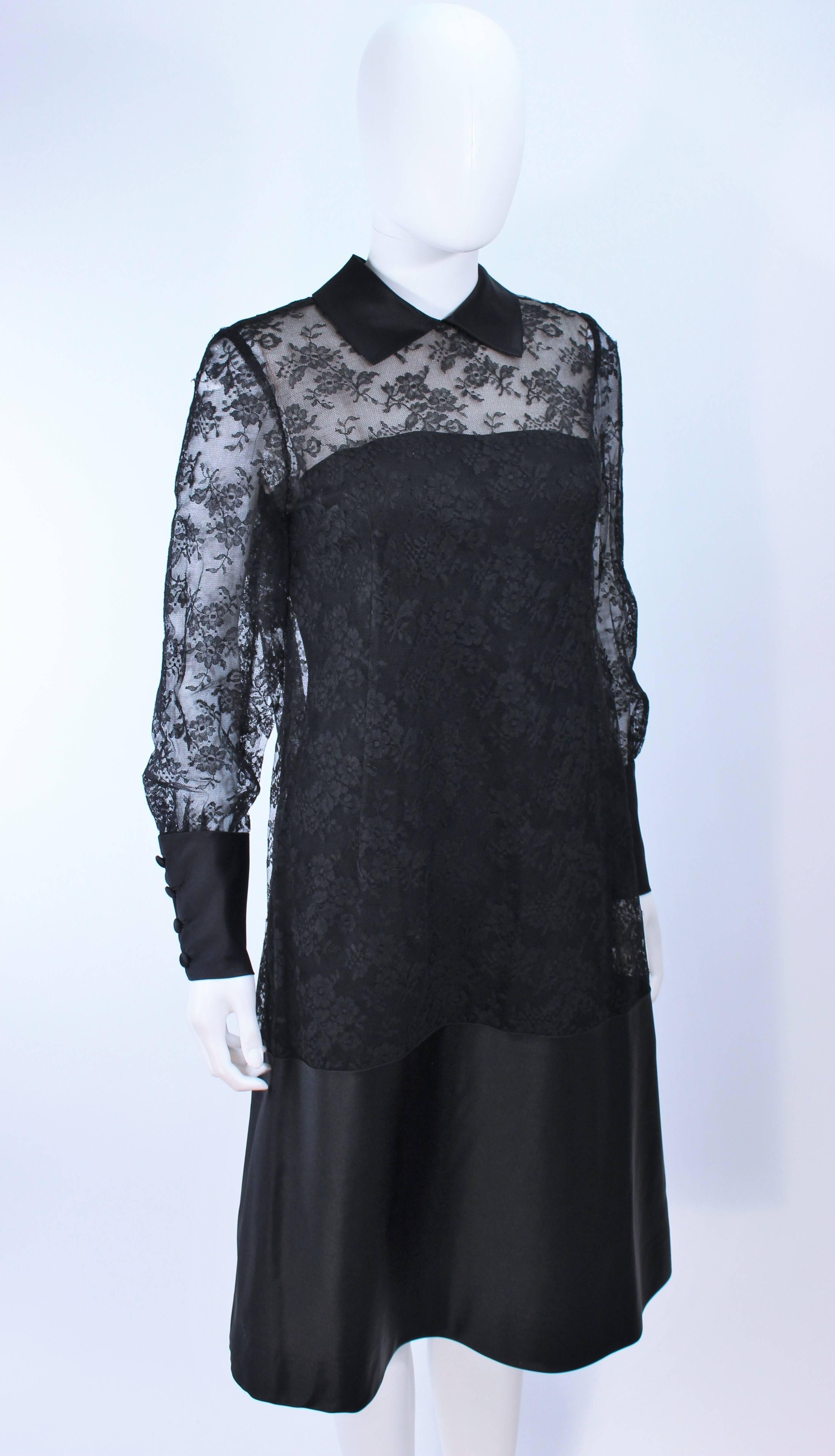 MALCOLM STARR Black Silk Lace Collared Dress Size 4 6  For Sale 1