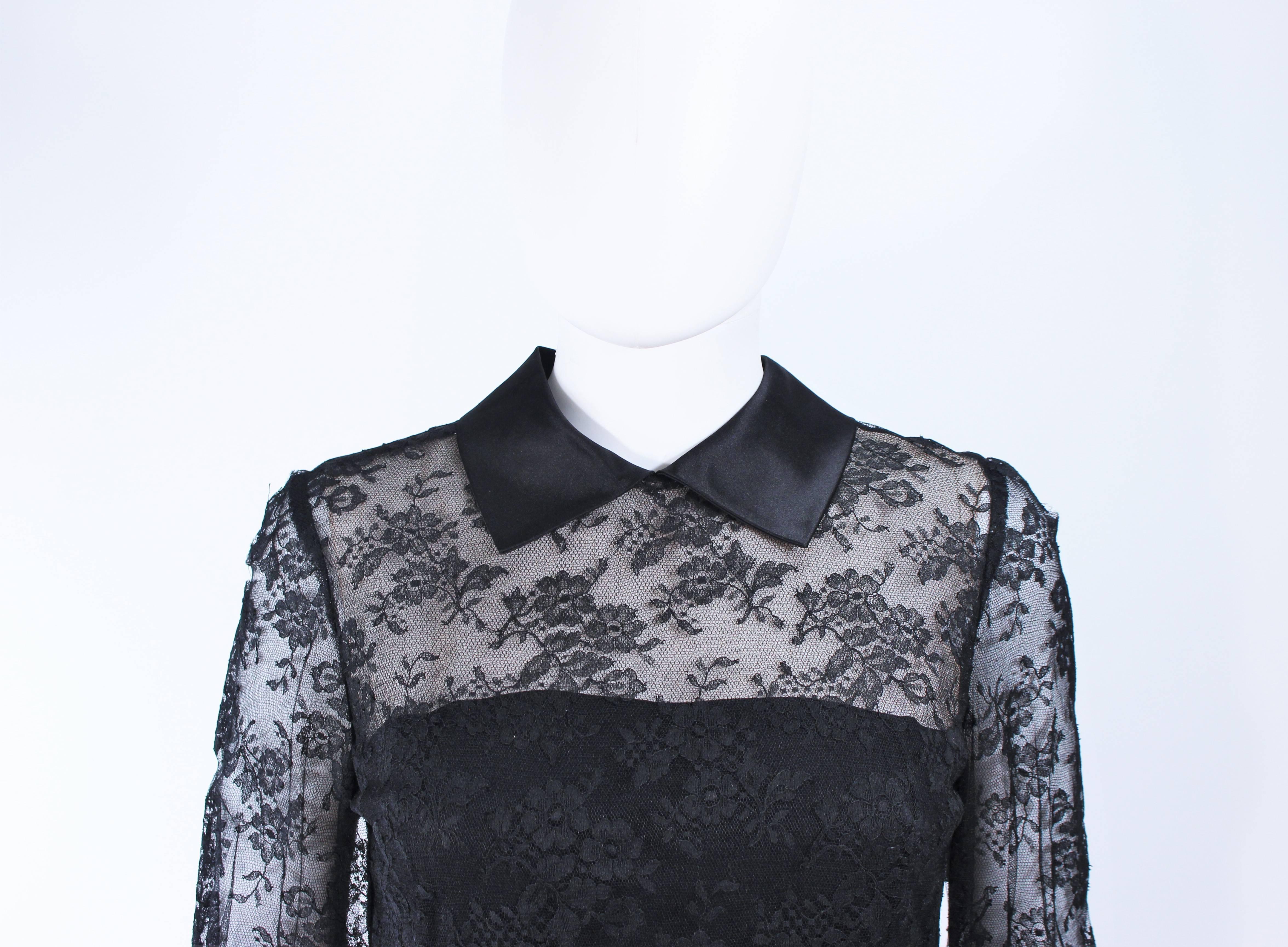 MALCOLM STARR Black Silk Lace Collared Dress Size 4 6  In Excellent Condition For Sale In Los Angeles, CA