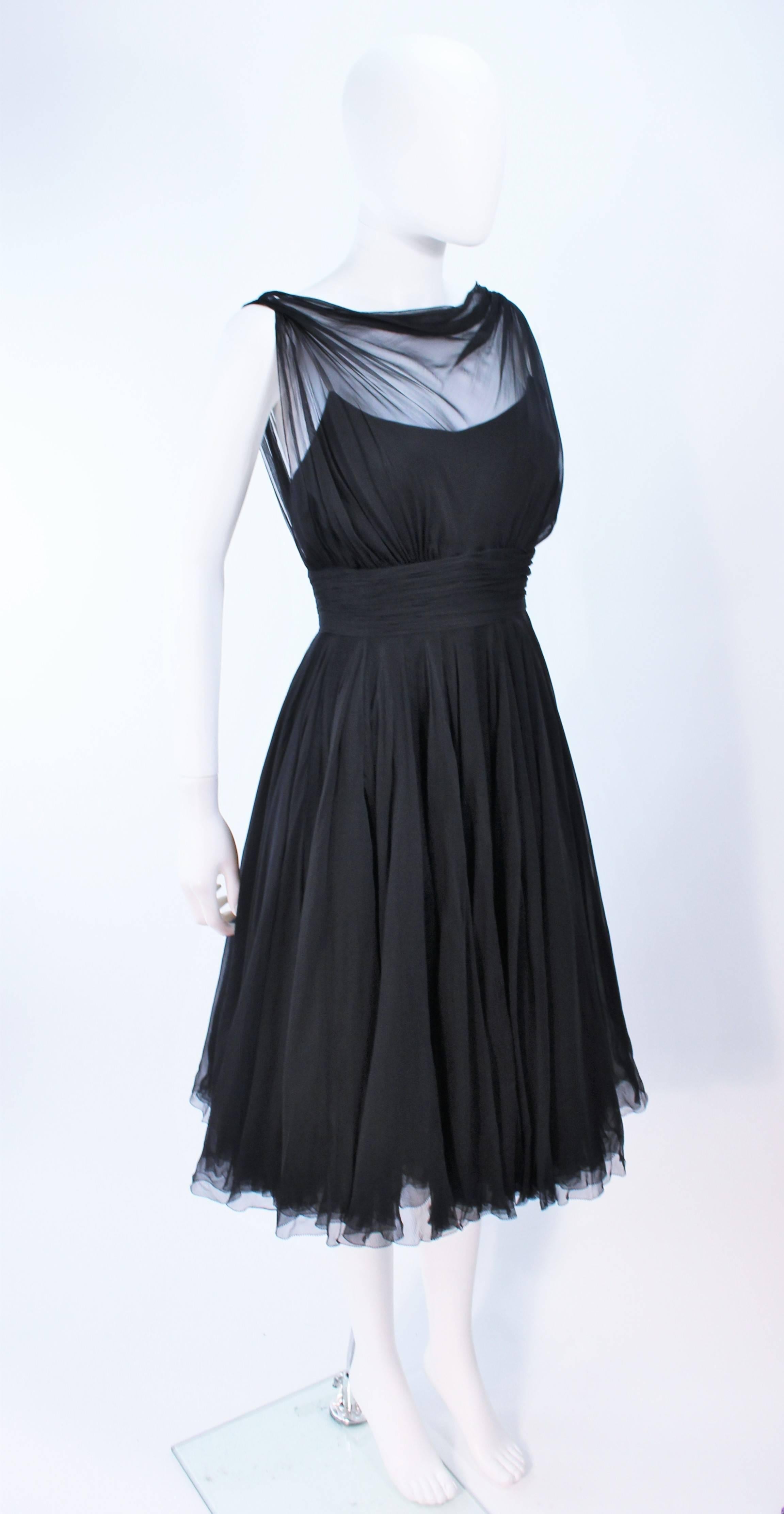 GALANOS Black Silk Chiffon Draped Cocktail Dress Size 2  For Sale 1