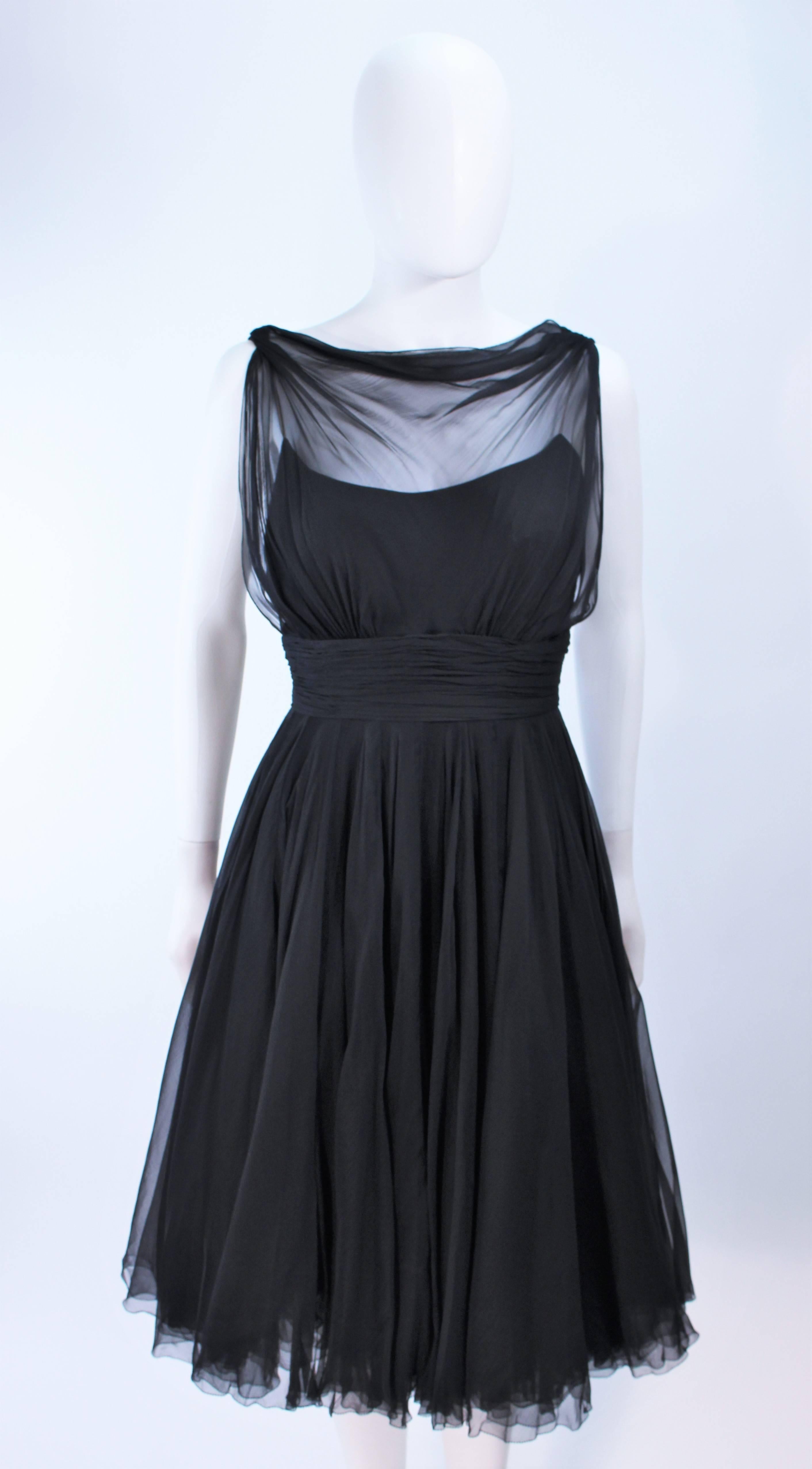 GALANOS Black Silk Chiffon Draped Cocktail Dress Size 2  In Excellent Condition For Sale In Los Angeles, CA