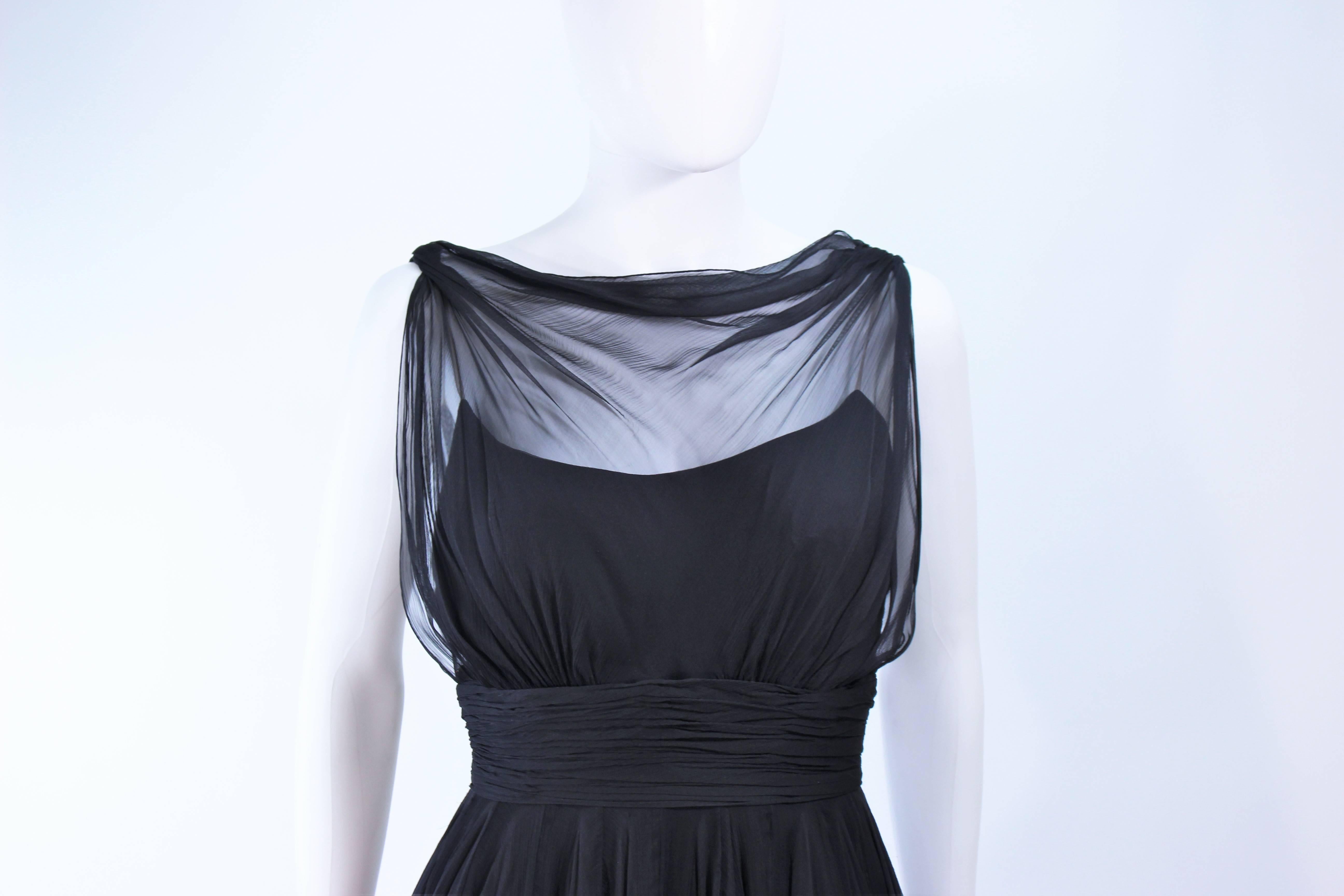 GALANOS Black Silk Chiffon Draped Cocktail Dress Size 2 For Sale at 1stDibs