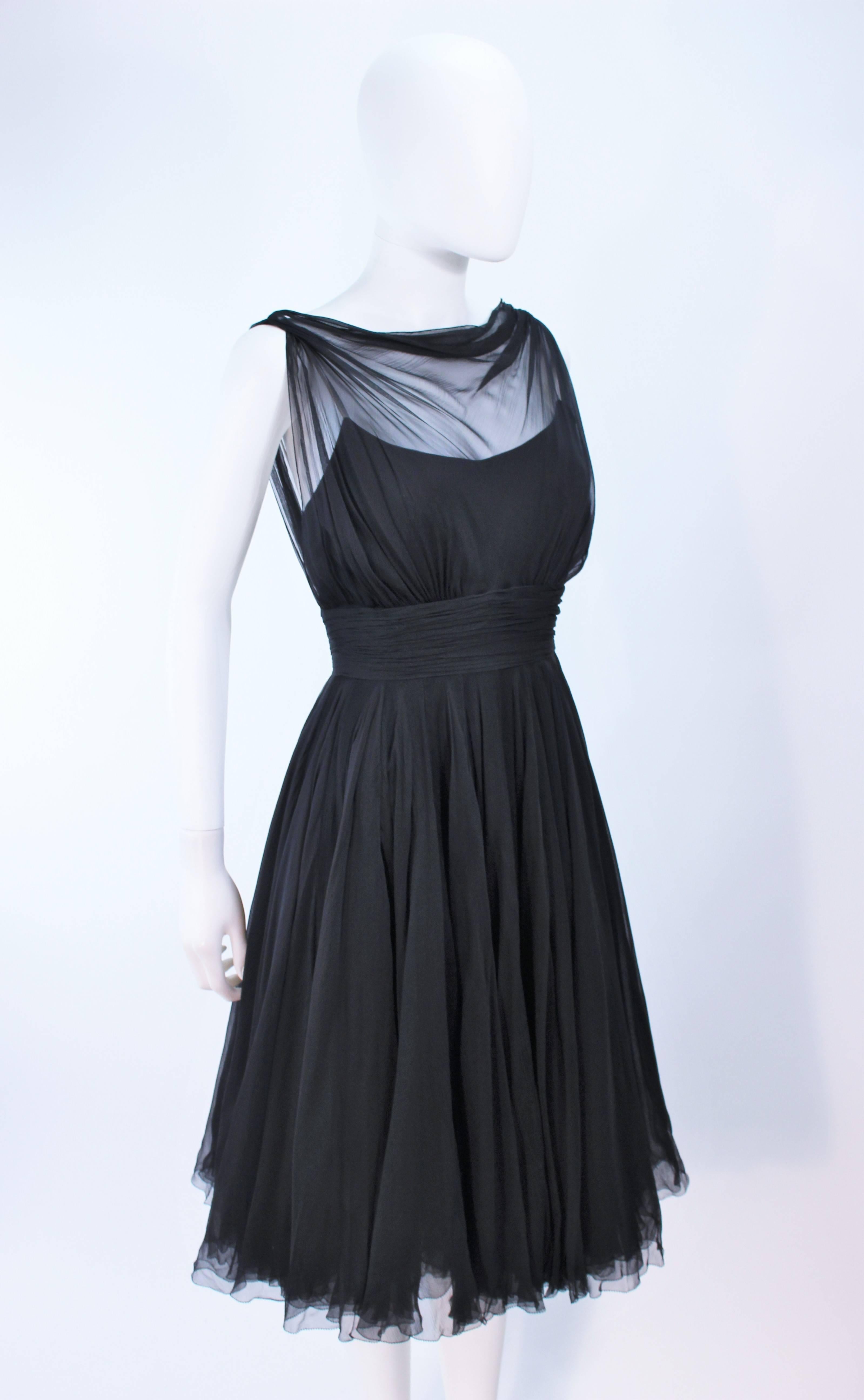 GALANOS Black Silk Chiffon Draped Cocktail Dress Size 2  For Sale 2