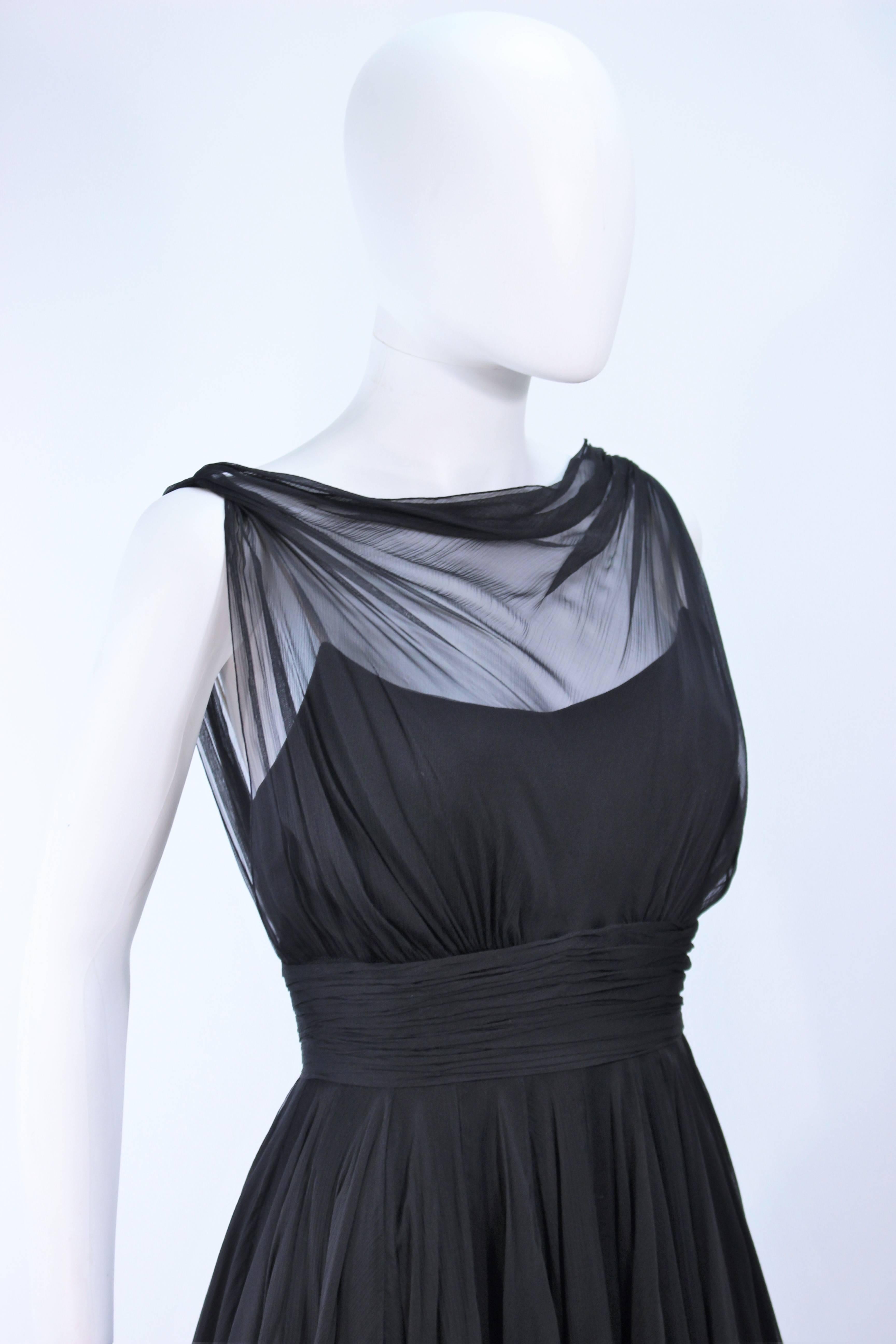 GALANOS Black Silk Chiffon Draped Cocktail Dress Size 2  For Sale 3
