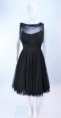 GALANOS Black Silk Chiffon Draped Cocktail Dress Size 2