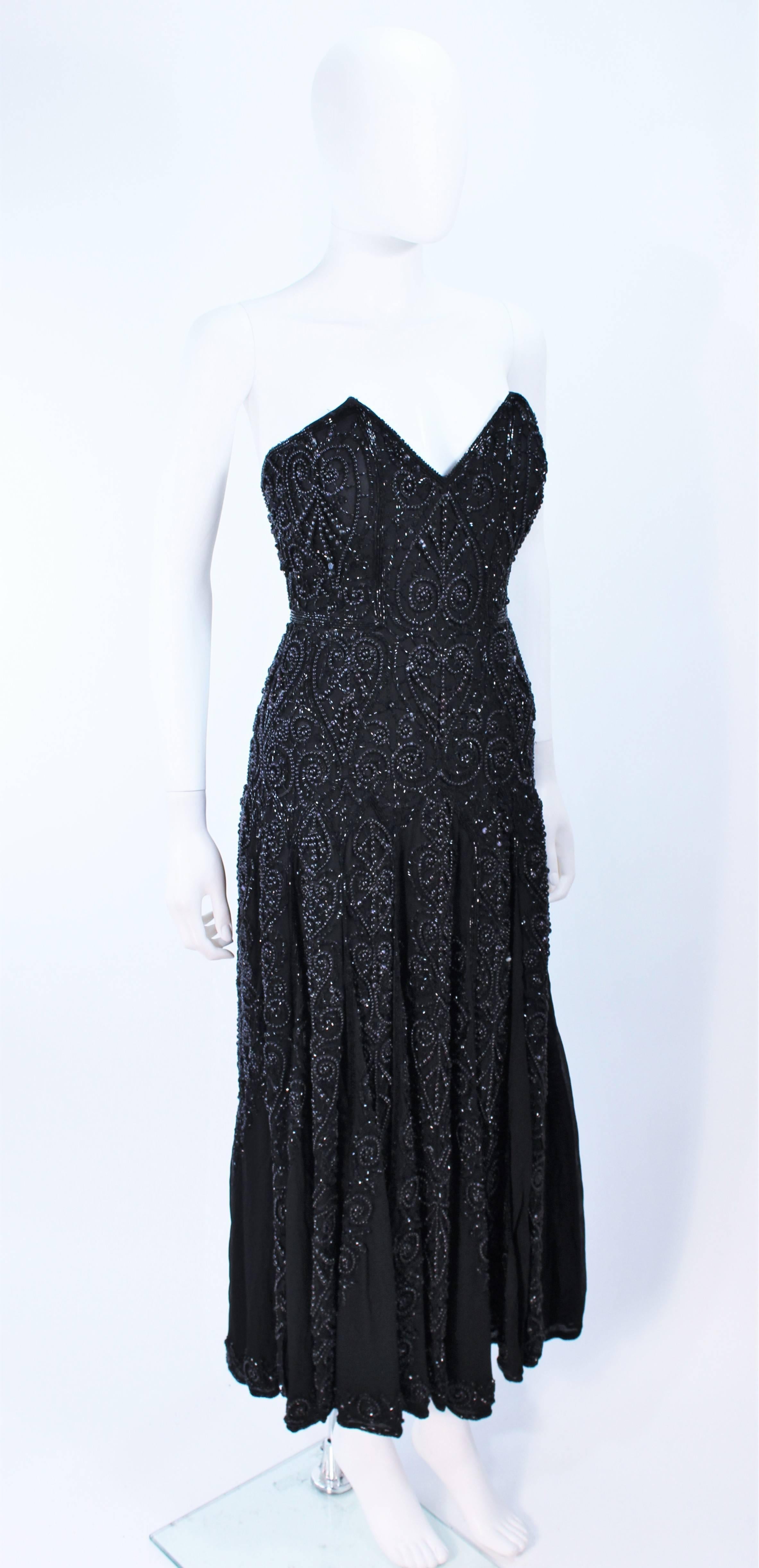 EAVIS & BROWN Black Velvet Heavily Beaded Strapless Gown with Chiffon Size 2 4 In Excellent Condition For Sale In Los Angeles, CA
