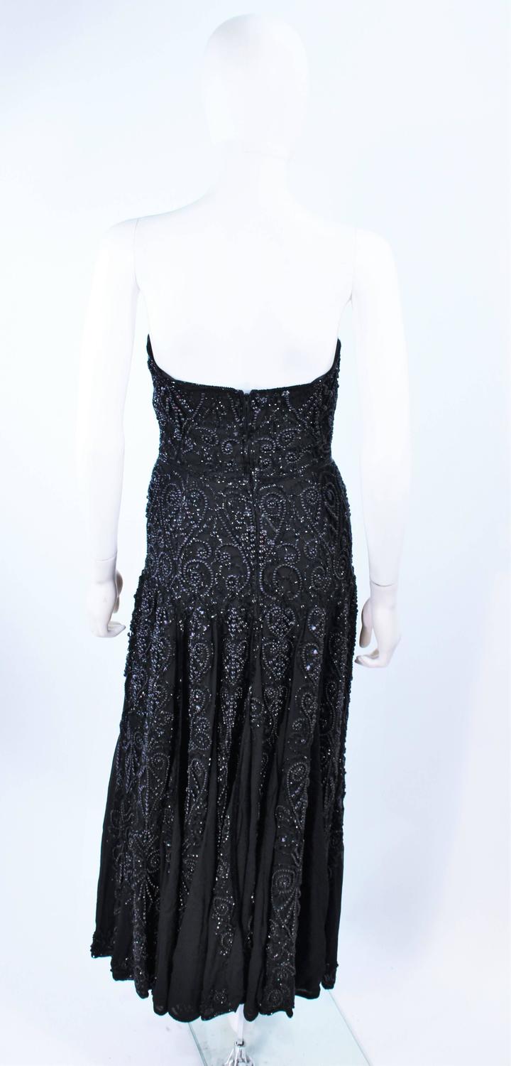 EAVIS and BROWN Black Velvet Heavily Beaded Strapless Gown with Chiffon