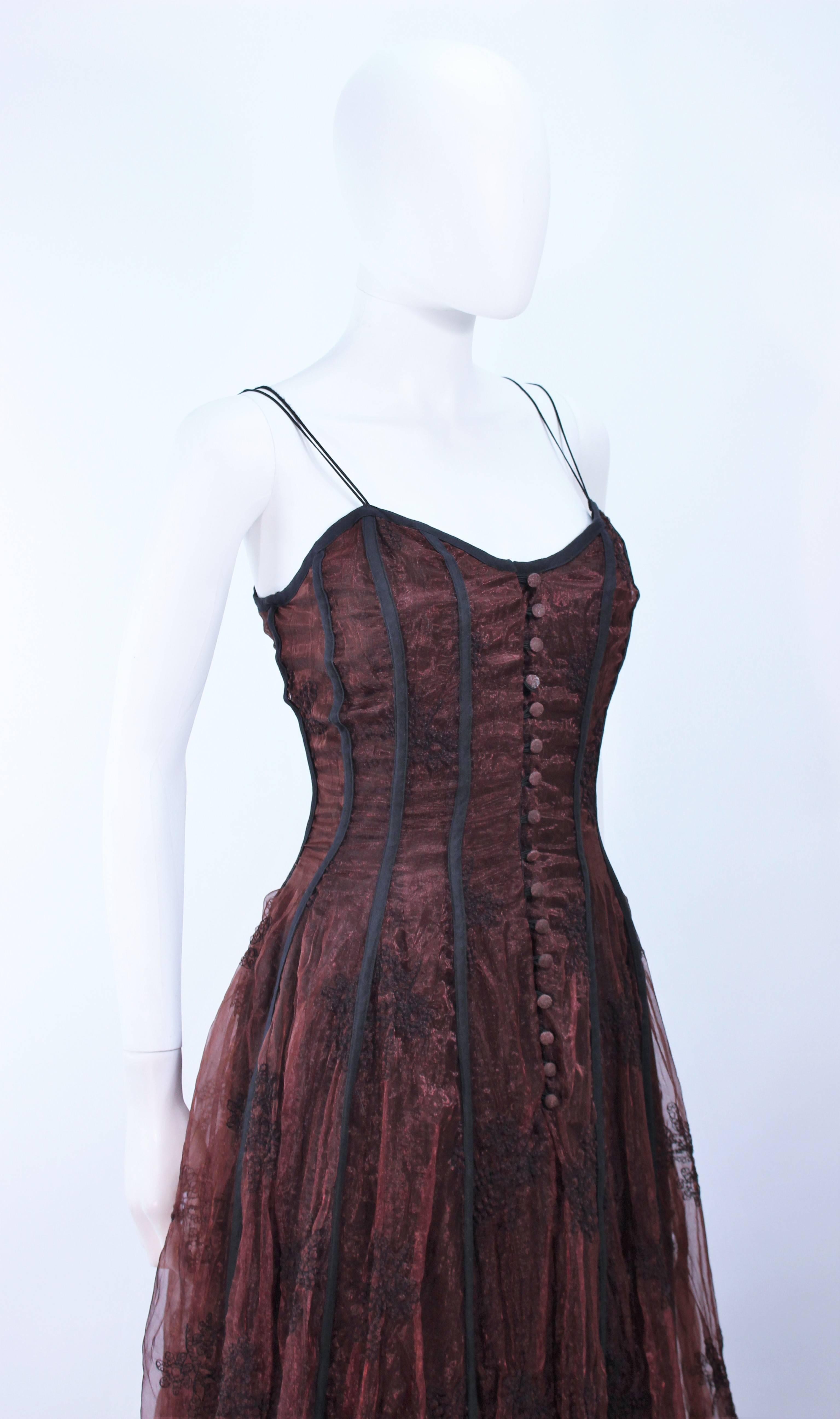 Black KAAT TILLY Brown Crinkled Lace Corset Lace Gown Size 36 For Sale