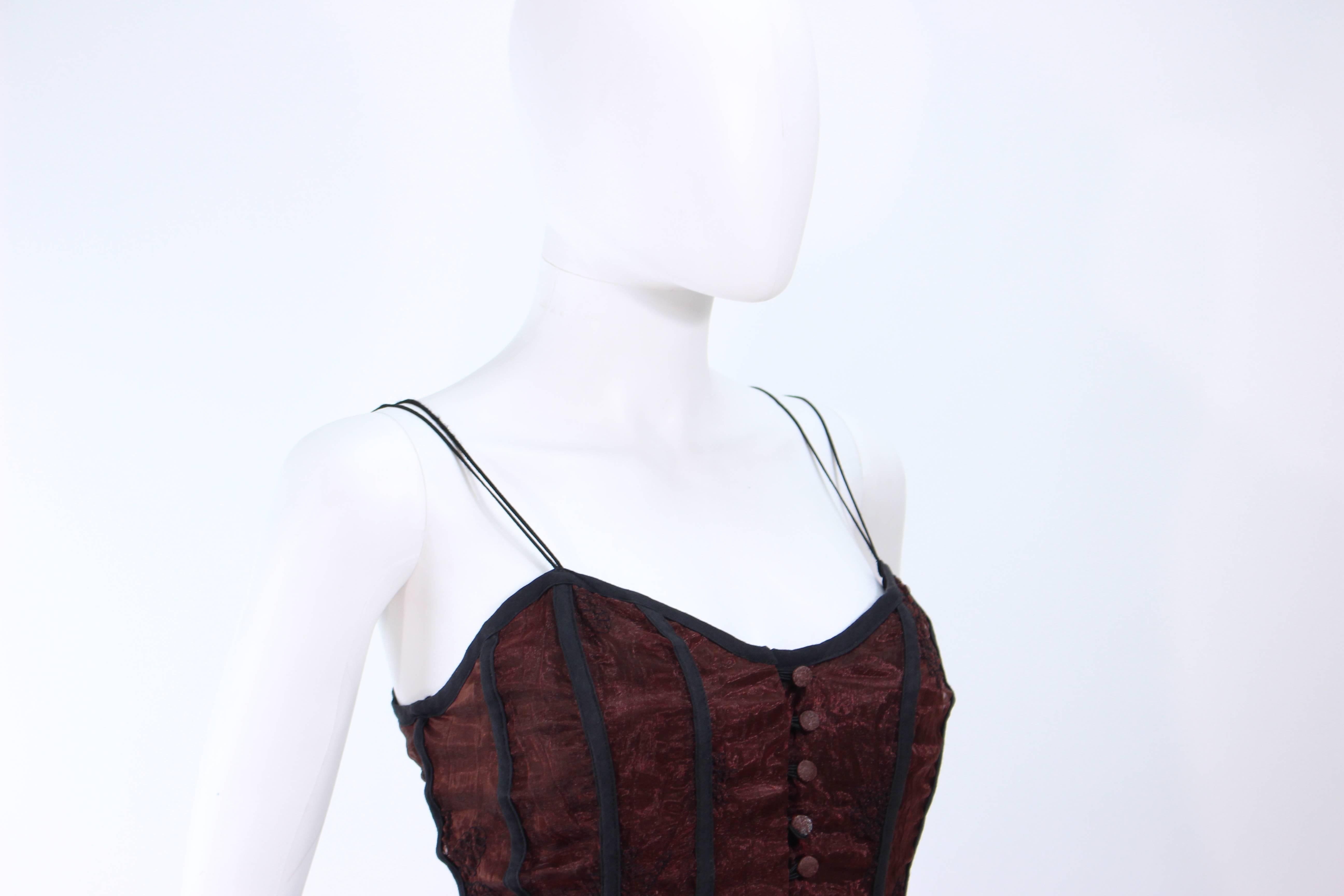 KAAT TILLY Brown Crinkled Lace Corset Lace Gown Size 36 In Excellent Condition For Sale In Los Angeles, CA