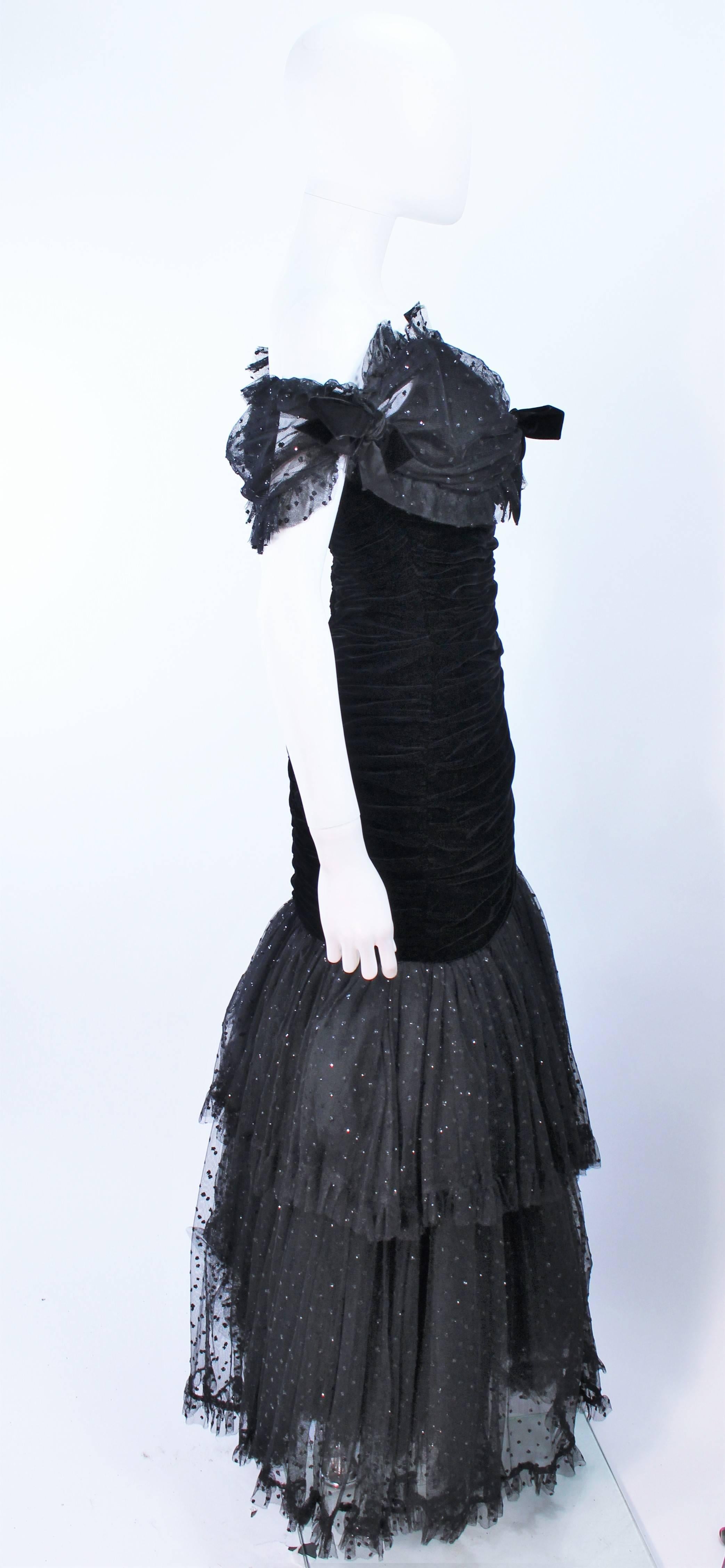 BELVILLE SASSON Black Velvet and Lace Ruched Gown Size 2 For Sale 2