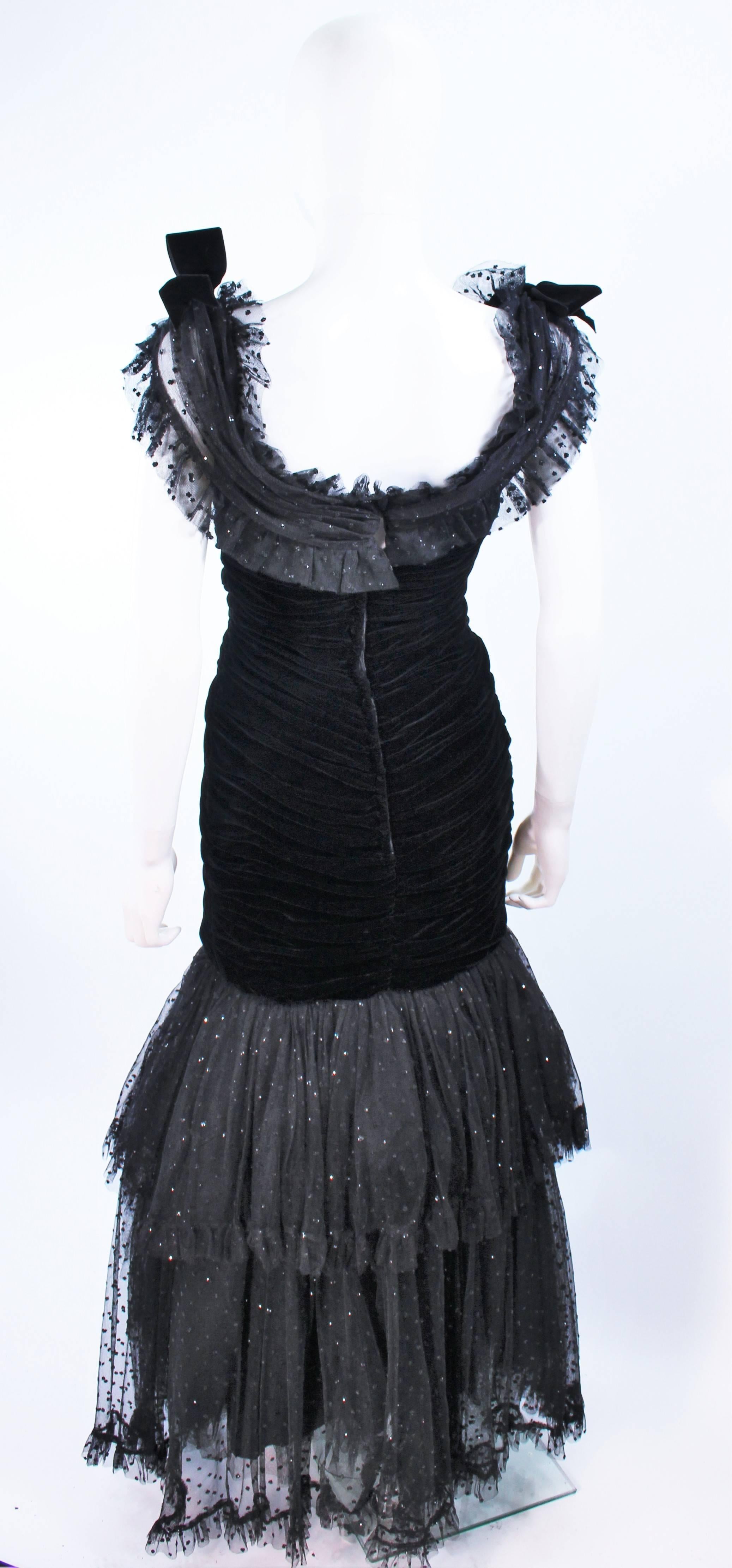 BELVILLE SASSON Black Velvet and Lace Ruched Gown Size 2 For Sale 3