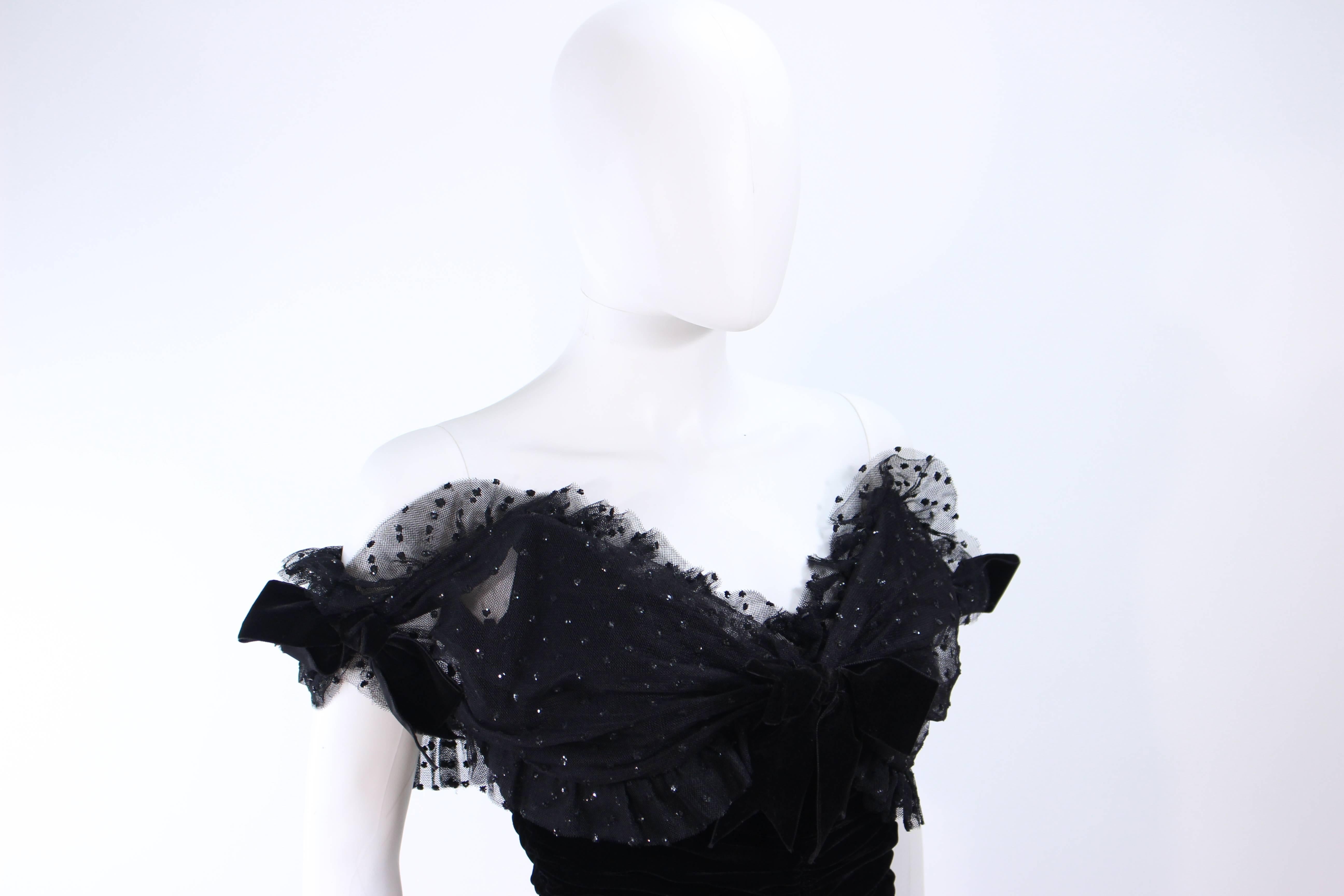 BELVILLE SASSON Black Velvet and Lace Ruched Gown Size 2 For Sale 1