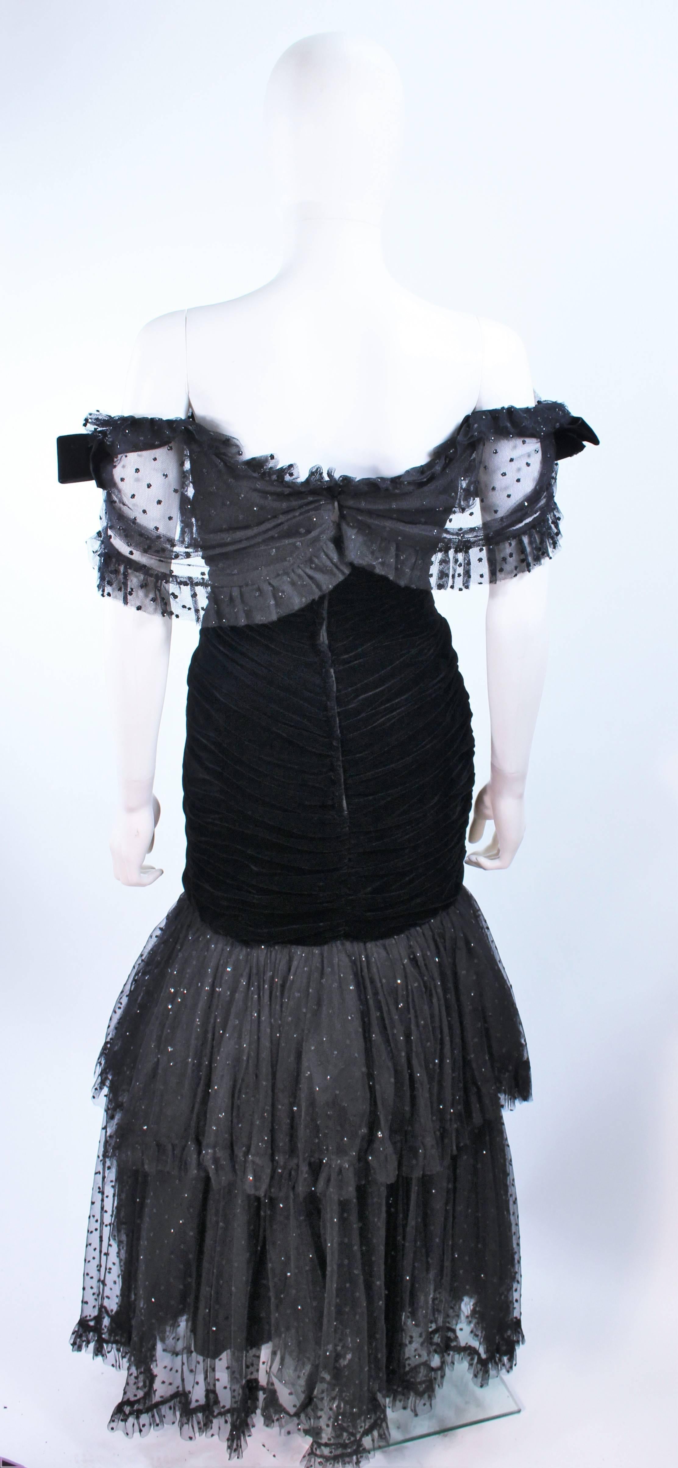 BELVILLE SASSON Black Velvet and Lace Ruched Gown Size 2 For Sale 4
