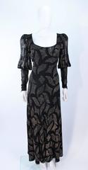PAULINE TRIGERE 1970's Black Sequin Applique Full Length Dress Size 12