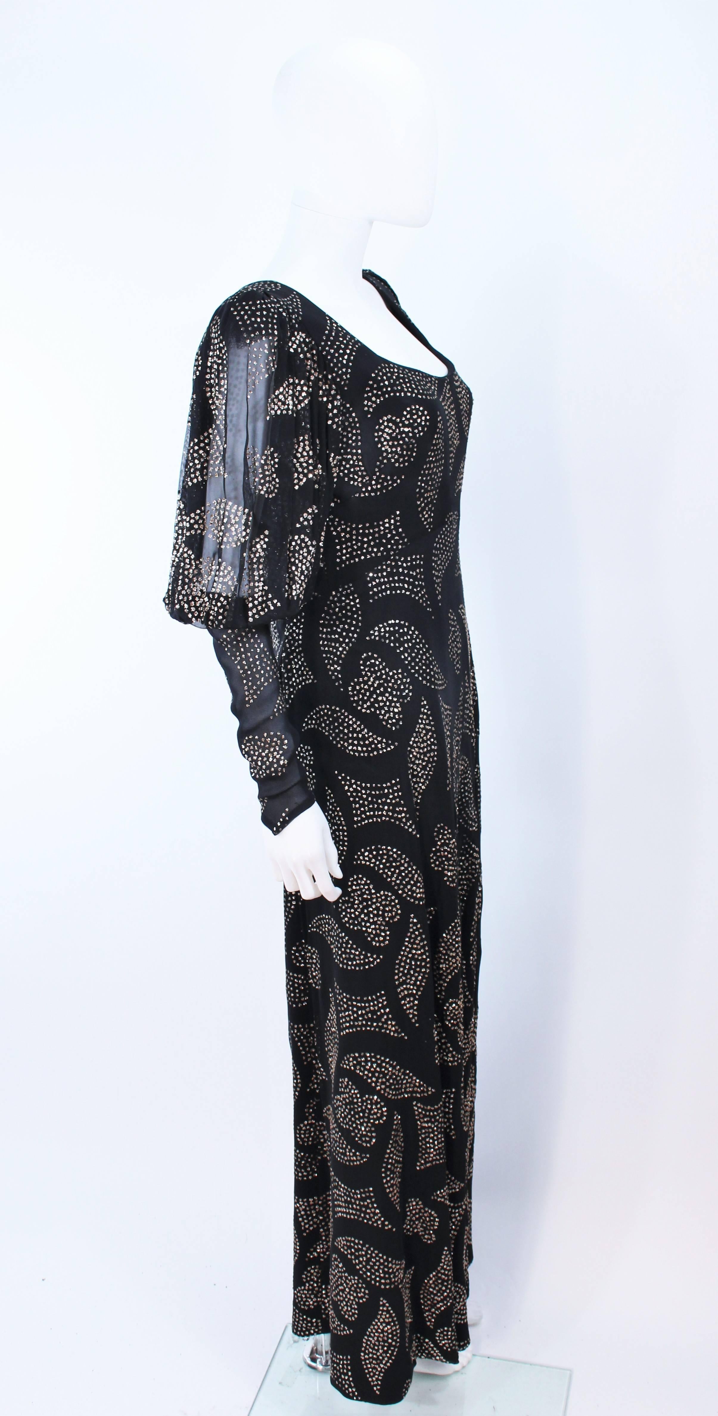 PAULINE TRIGERE 1970's Black Sequin Applique Full Length Dress Size 12 For Sale 3